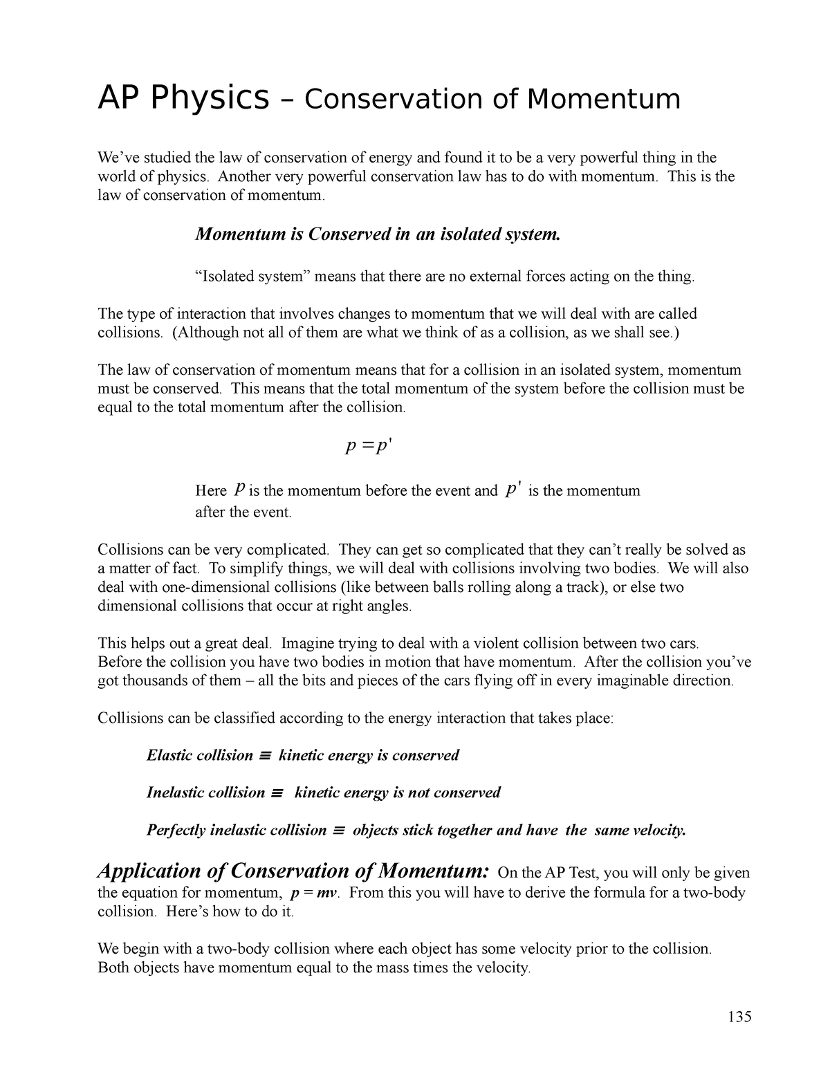 2 Conservation Of Momentum - AP Physics – Conservation Of Momentum We ...