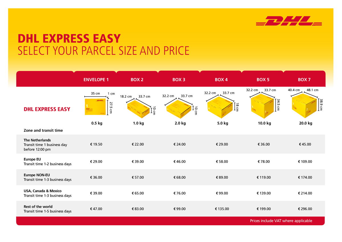 DHL Express Easy Tarievenoverzicht ENG V1 0 ENVELOPE 1 BOX 2 BOX 3 