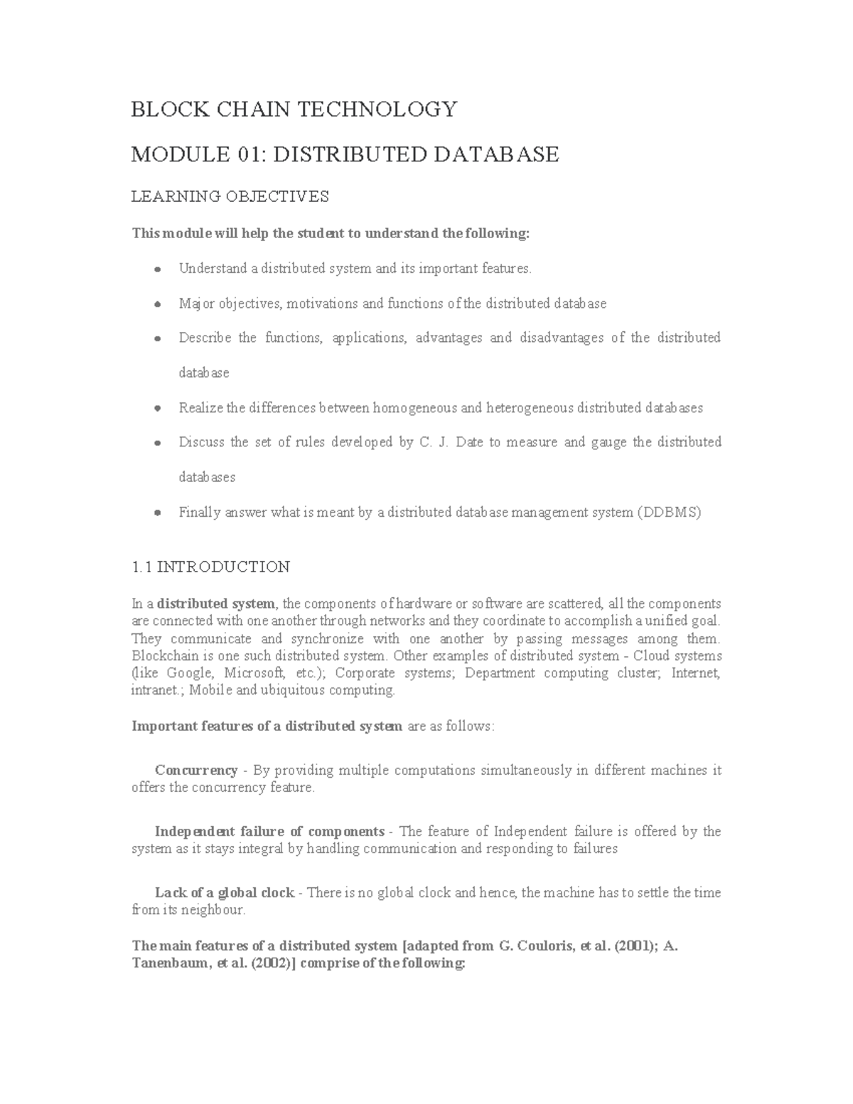 Unit-1 - notes - BLOCK CHAIN TECHNOLOGY MODULE 01: DISTRIBUTED DATABASE ...