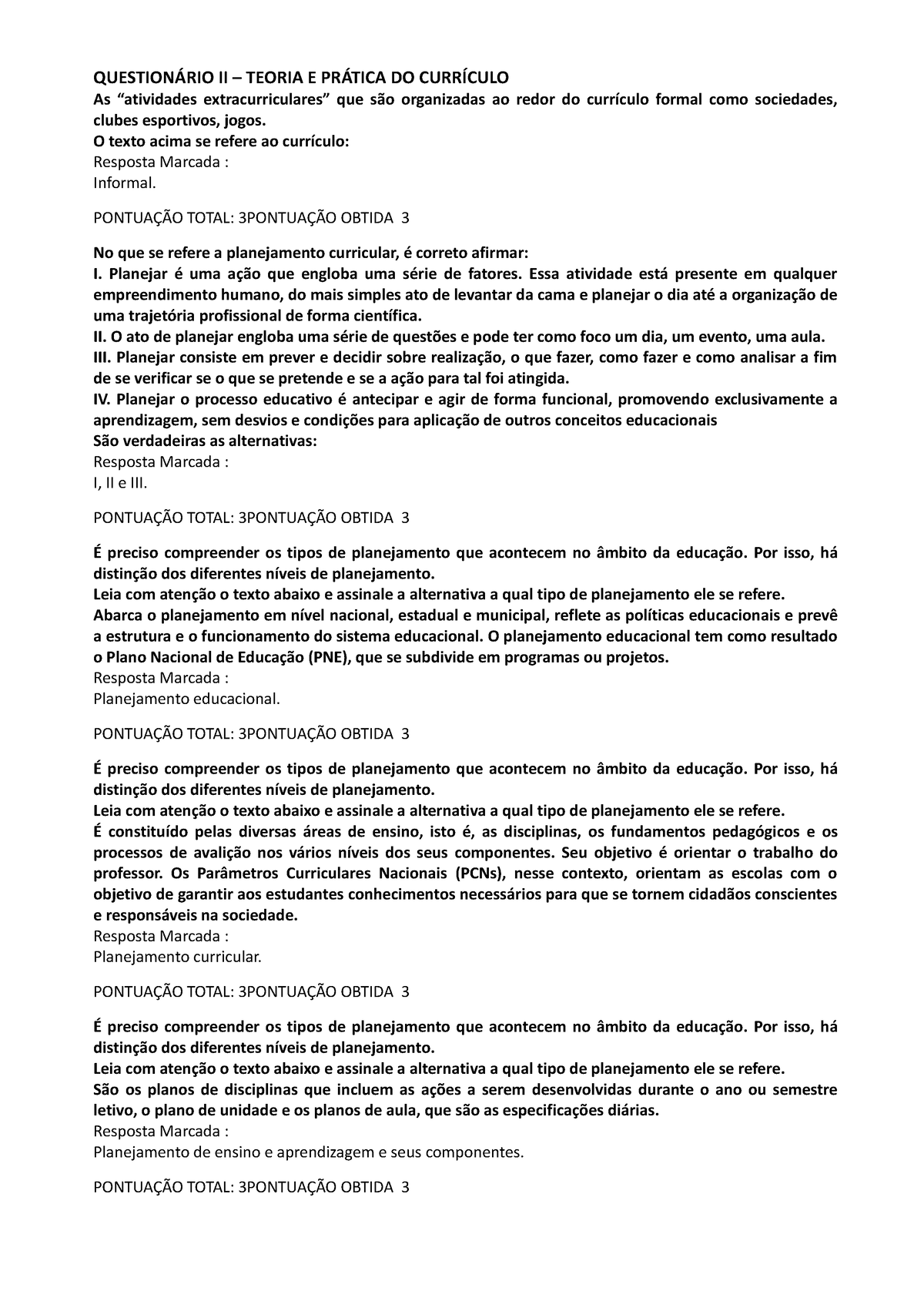 Questionário Ii Teoria E Prática Do Currículo QuestionÁrio Ii Teoria E PrÁtica Do