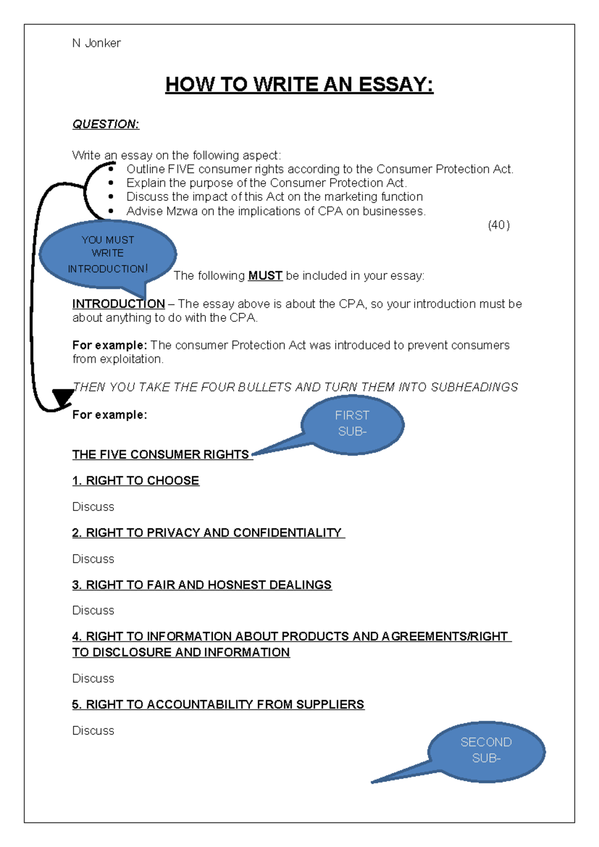 How to write an essay - N Jonker HOW TO WRITE AN ESSAY: QUESTION: Write ...