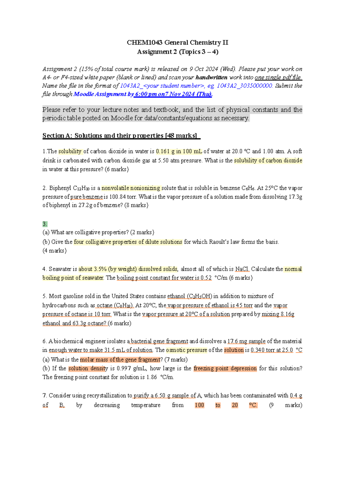 Assignment 2 - .... - CHEM1043 General Chemistry II Assignment 2 ...