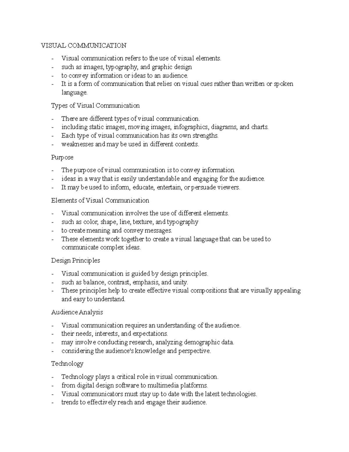 Visual Communication Notes 1 - VISUAL COMMUNICATION Visual ...