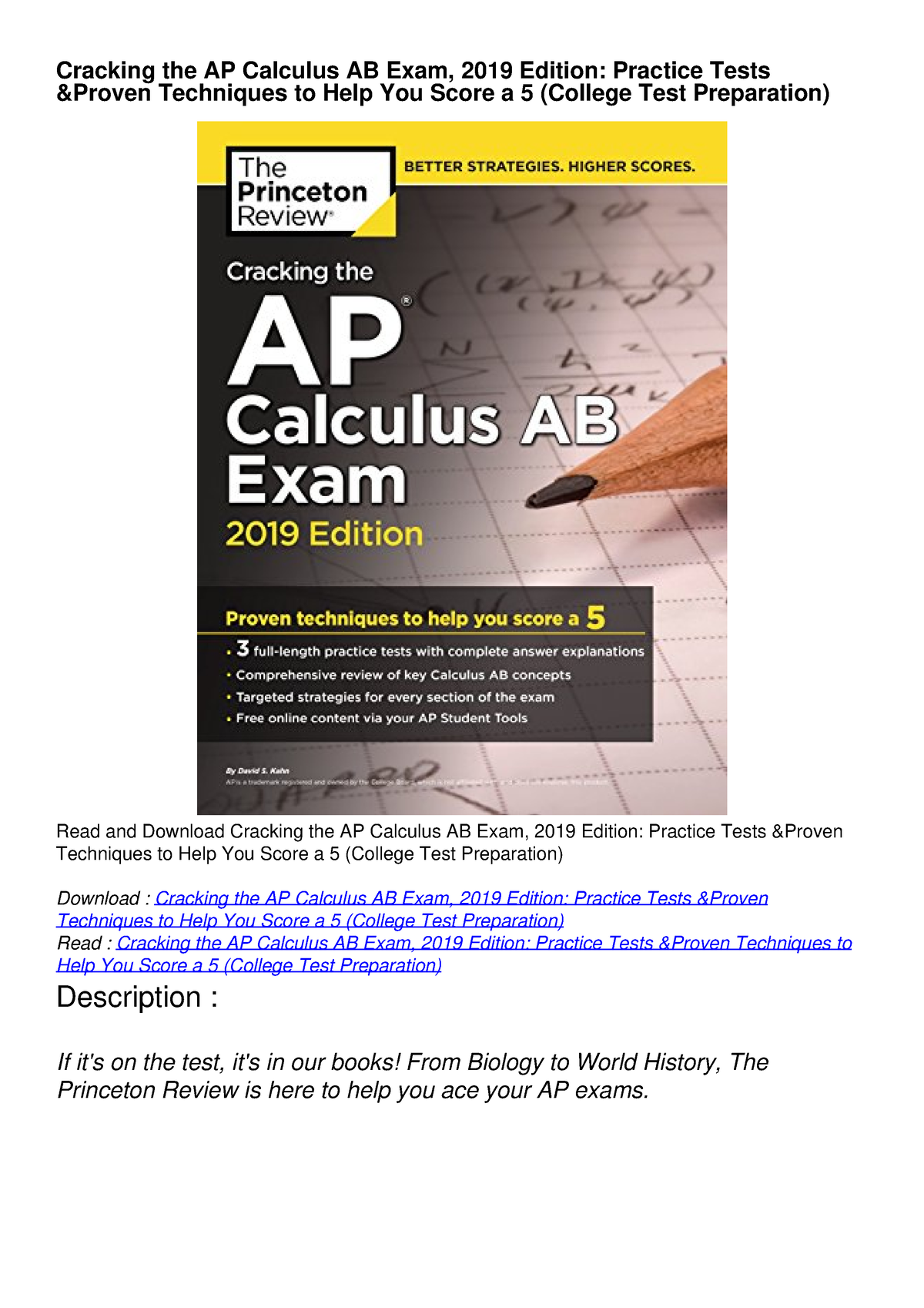 READ [PDF] Cracking the AP Calculus AB Exam, 2019 Edition: Practice ...