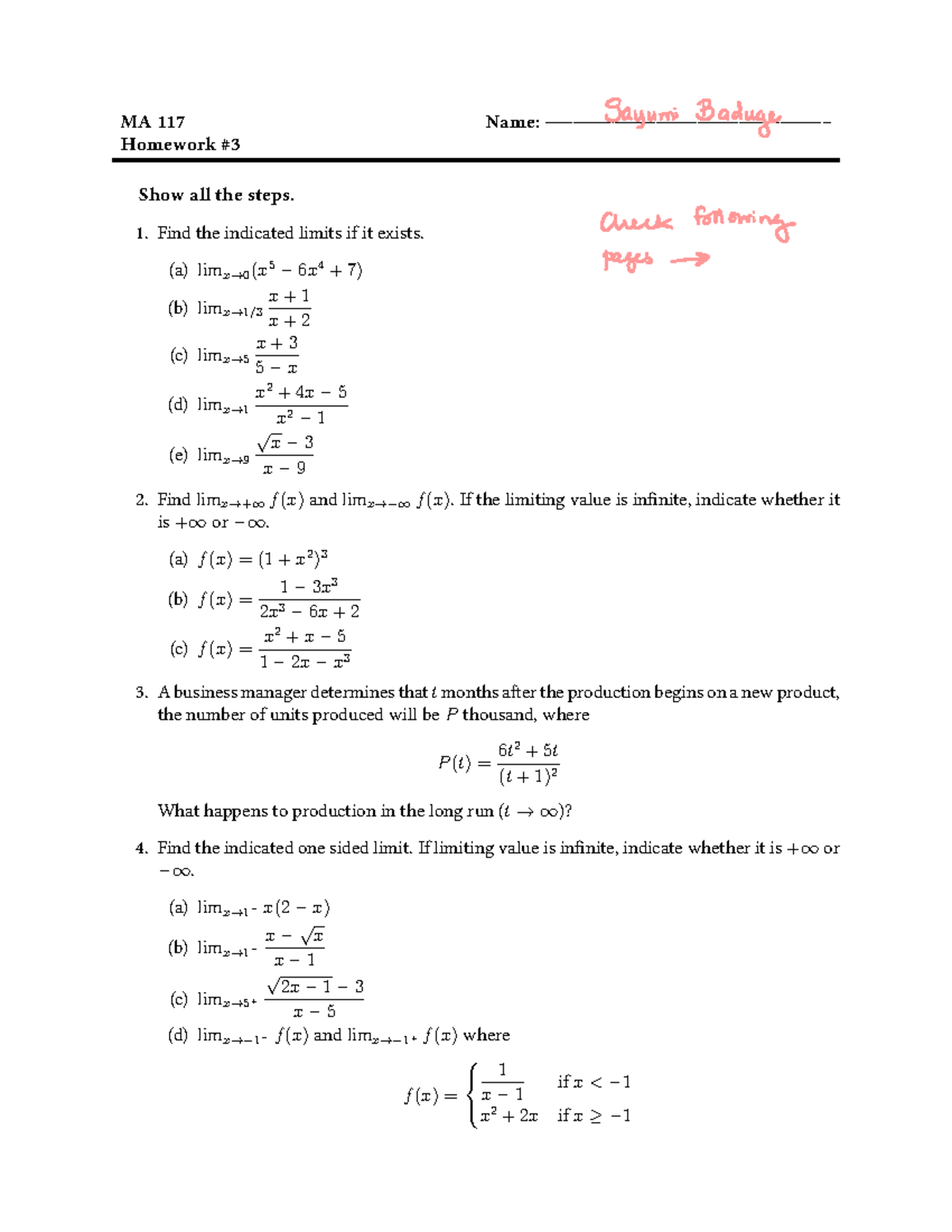 Homework 3 - Answers and Explanations for HW - MA 117 Name ...