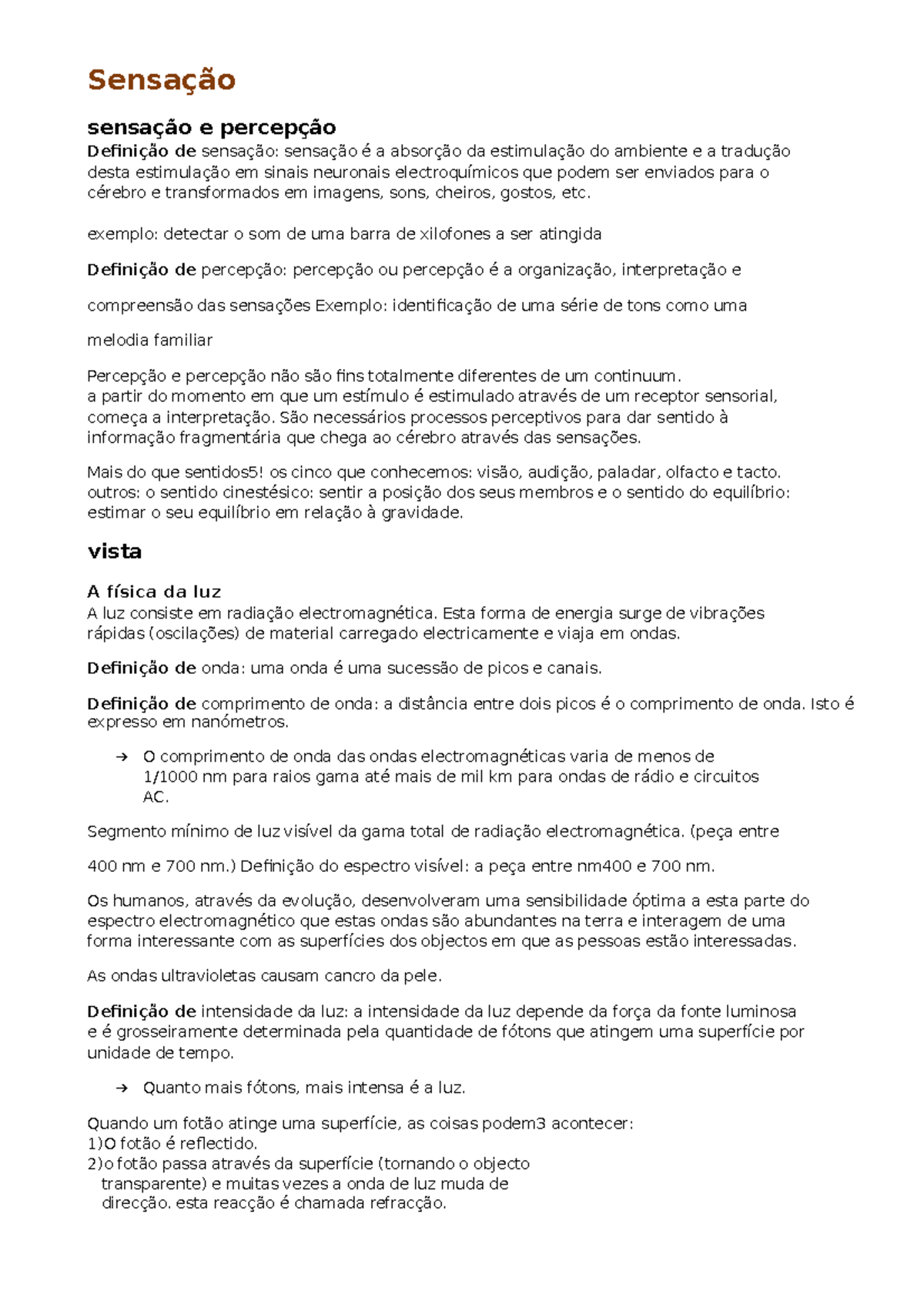 Sensação 5 - Apontamentos Psicologia - Sensação sensação e percepção ...