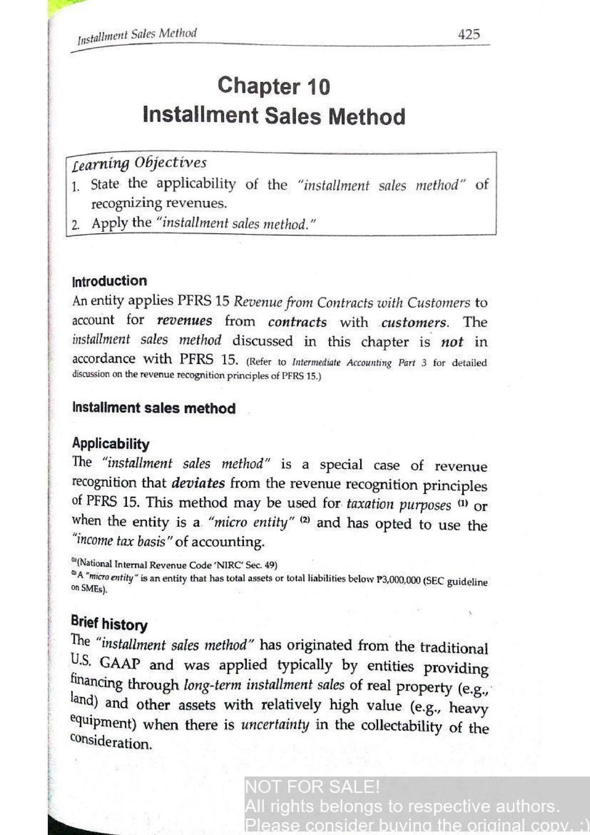 Installment sales method statistical analysis with software