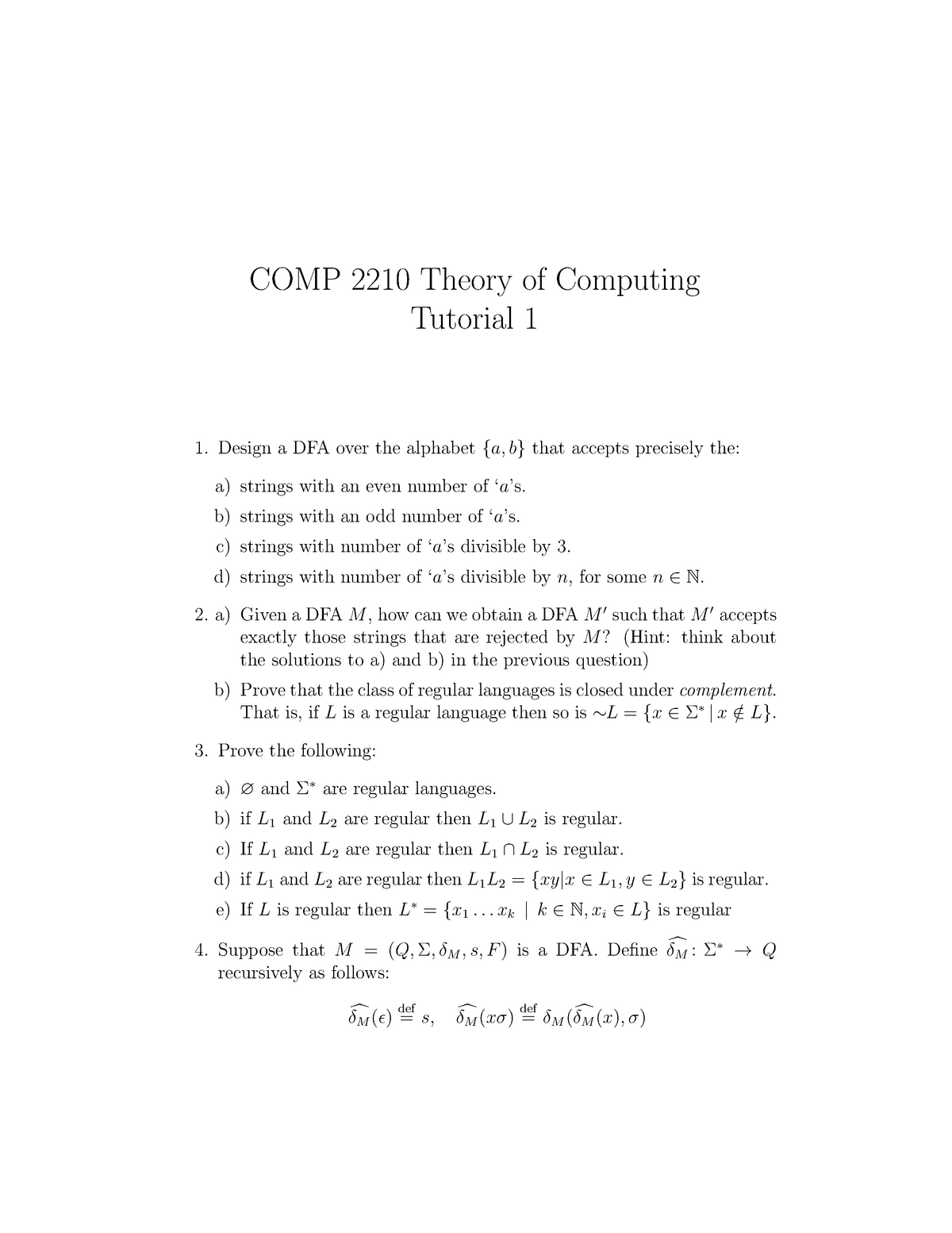 Tutorial Work Week 2 3 Theory Of Computing Comp2210 Studocu