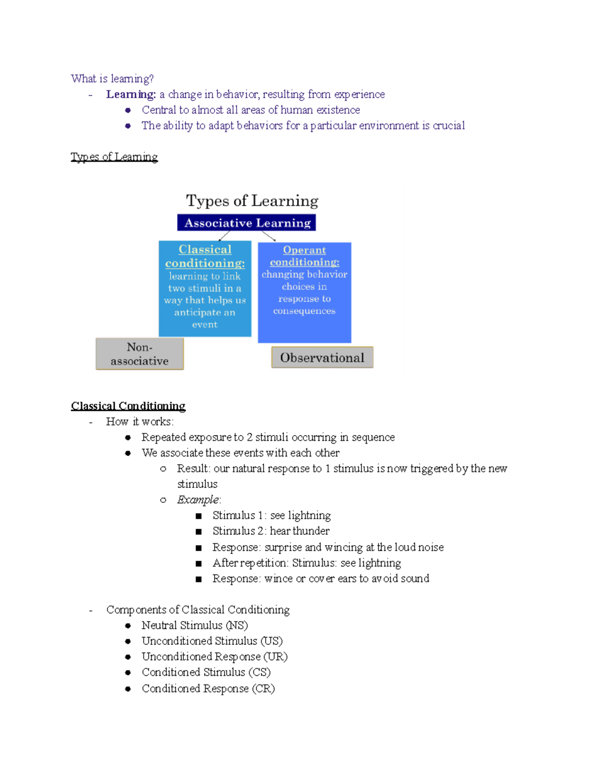Notes on Learning - What is learning? - Learning: a change in behavior ...