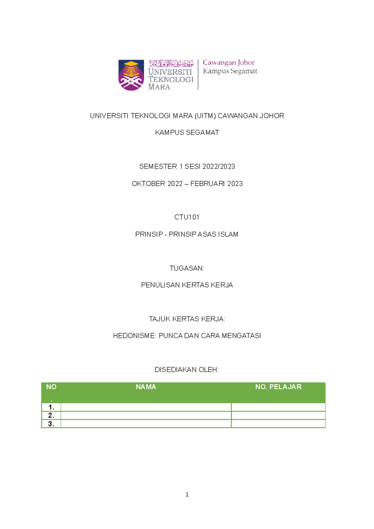 Kertas Kerja Diploma in Computer Science UiTM Studocu