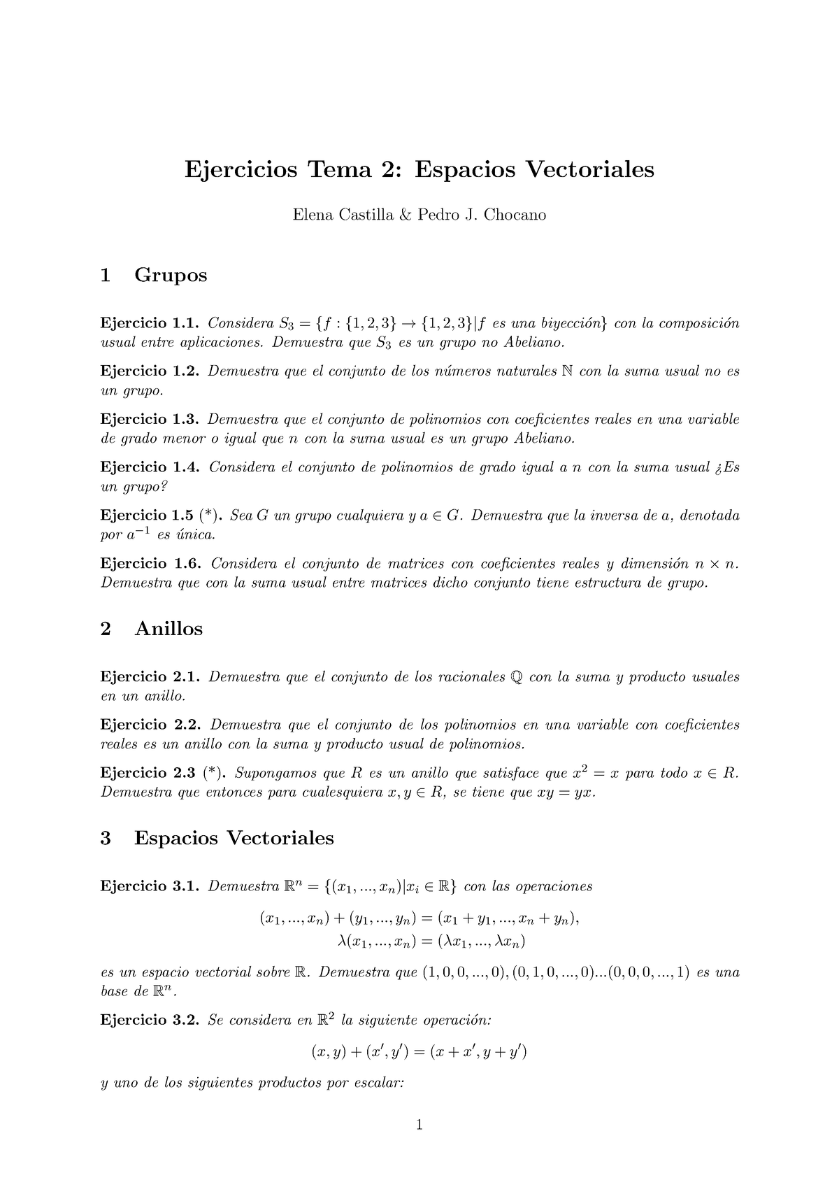 Ejercicios - Espacios Vectoriales - Ejercicios Tema 2: Espacios ...