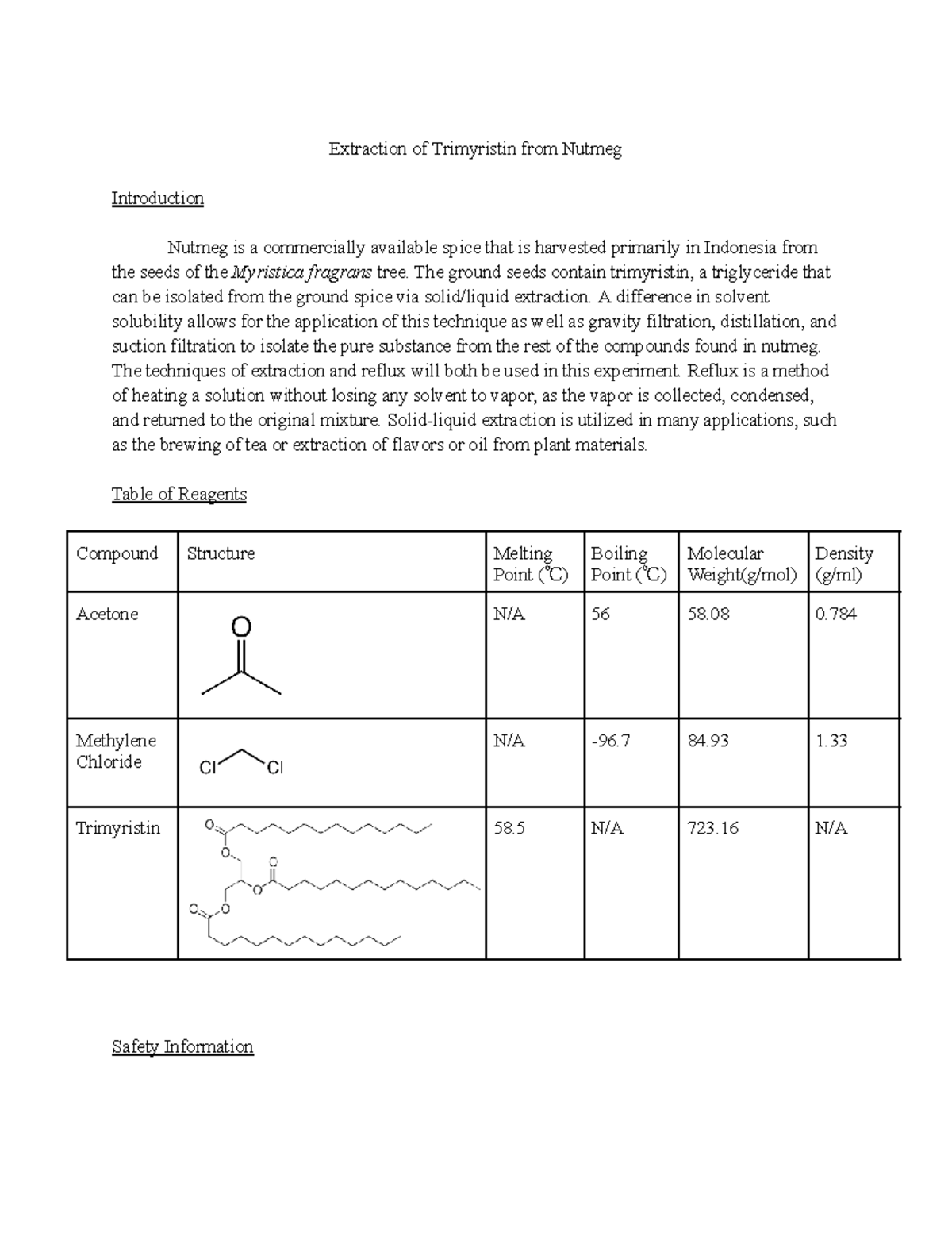 Extraction Lab Extraction of Trimyristin from Nutmeg Introduction