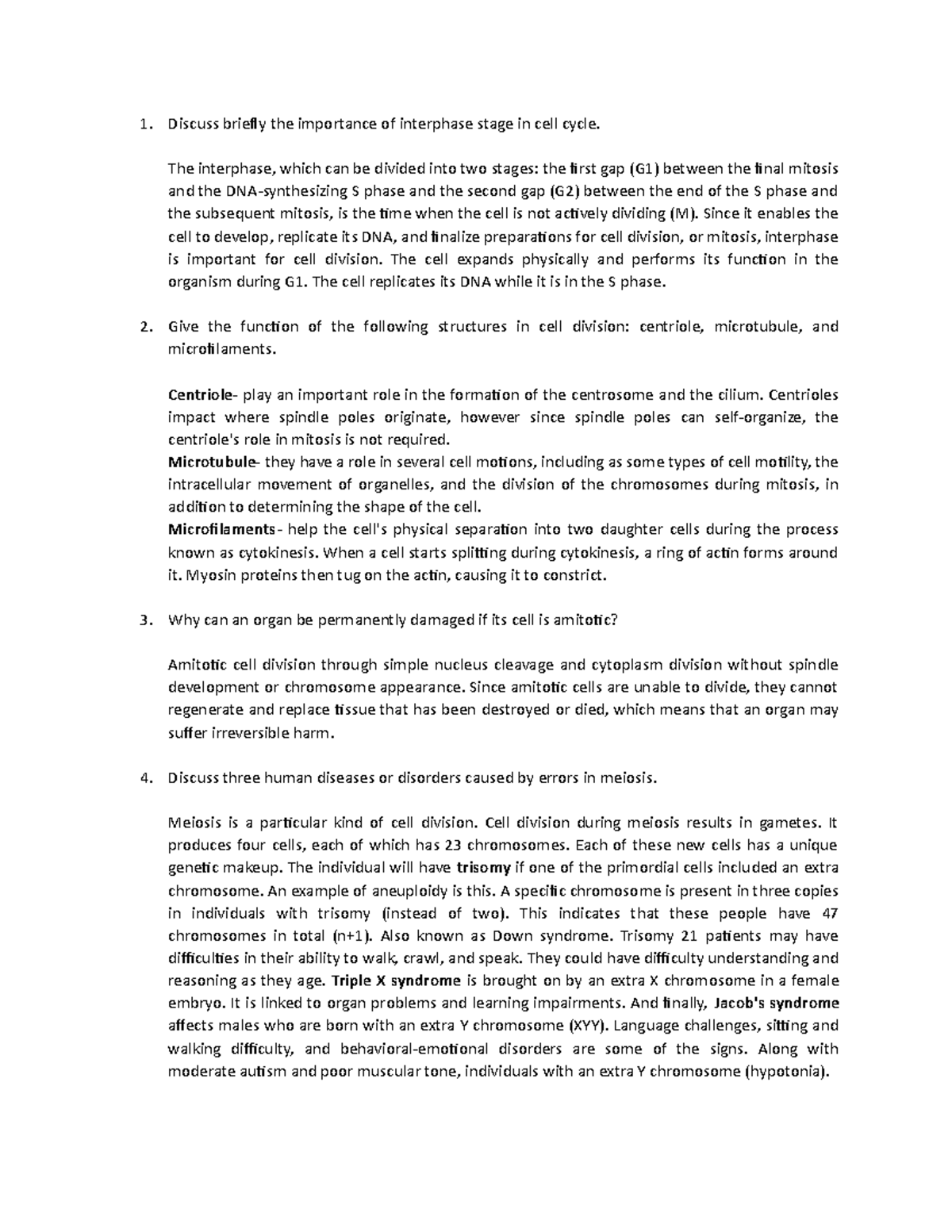 Cell Cycle - Discuss briefly the importance of interphase stage in cell ...