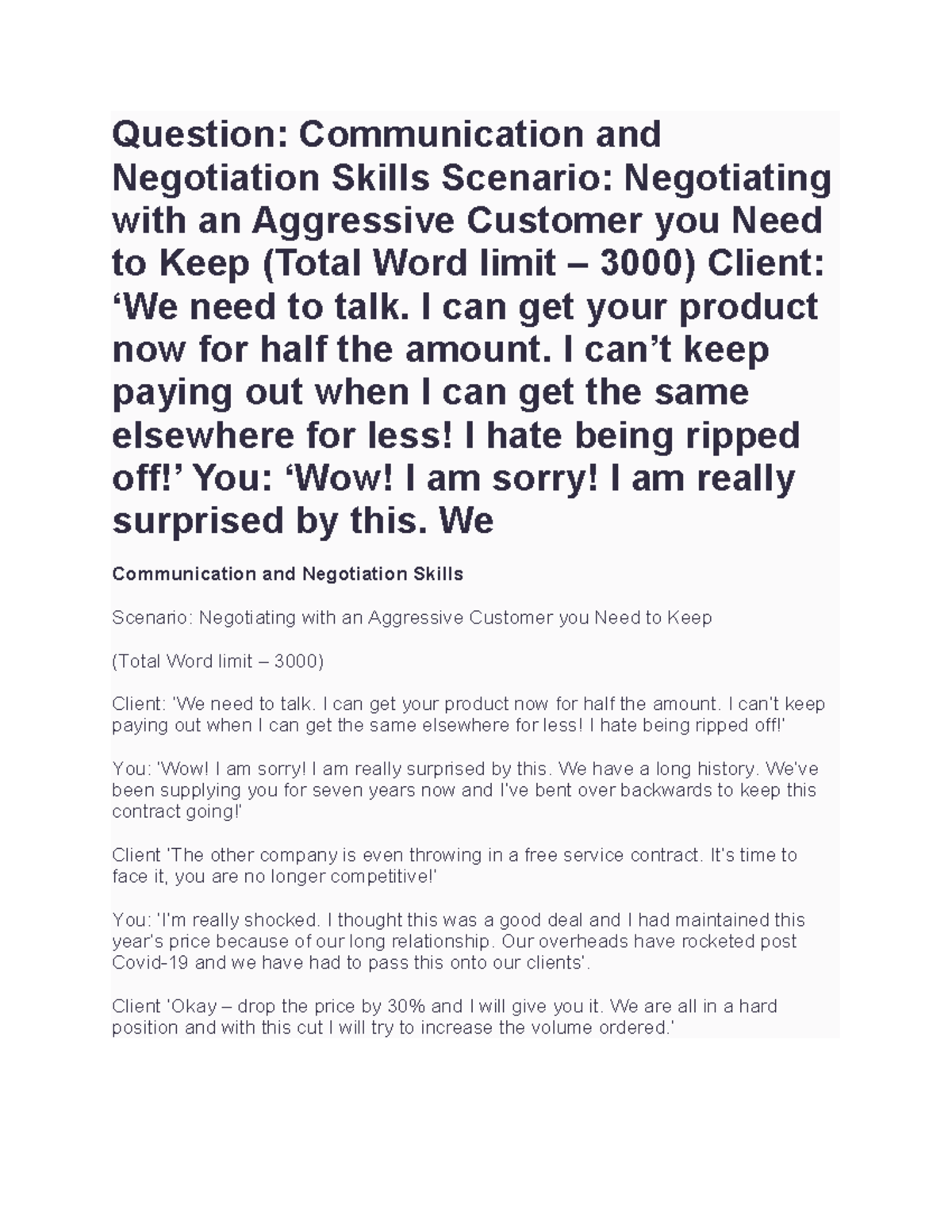 Case study - Question: Communication and Negotiation Skills Scenario ...