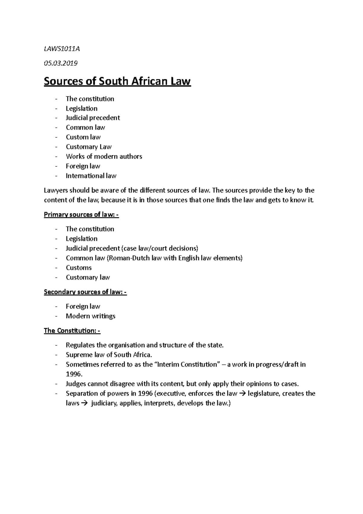 essay on sources of law