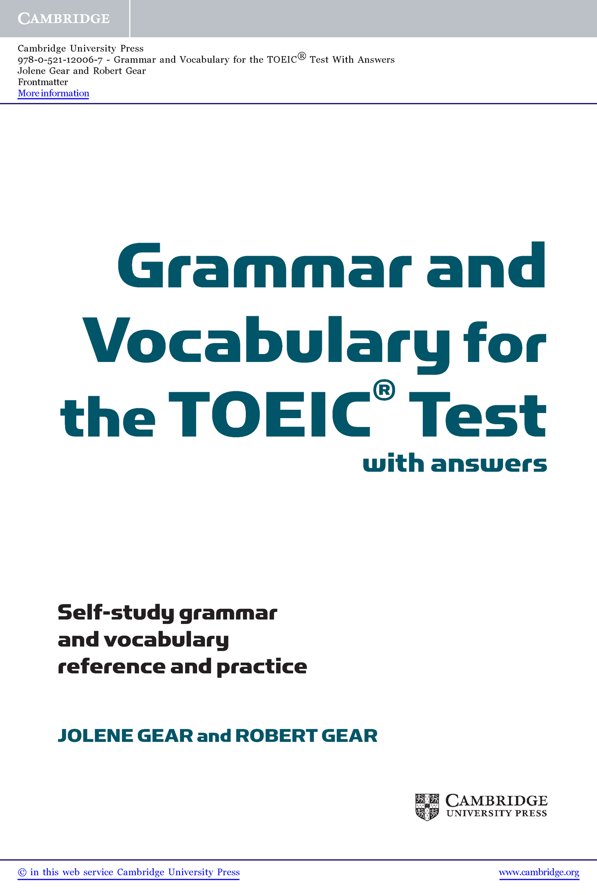 Grammar and vocabulary for the Toeic tes - Grammar and Vocabulary for the  TOEIC ® Test with answers - Studocu