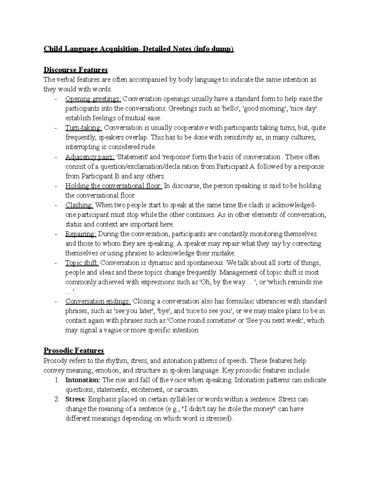 Cla eng notes - Google Docs - Child Language Acquisition- Detailed ...