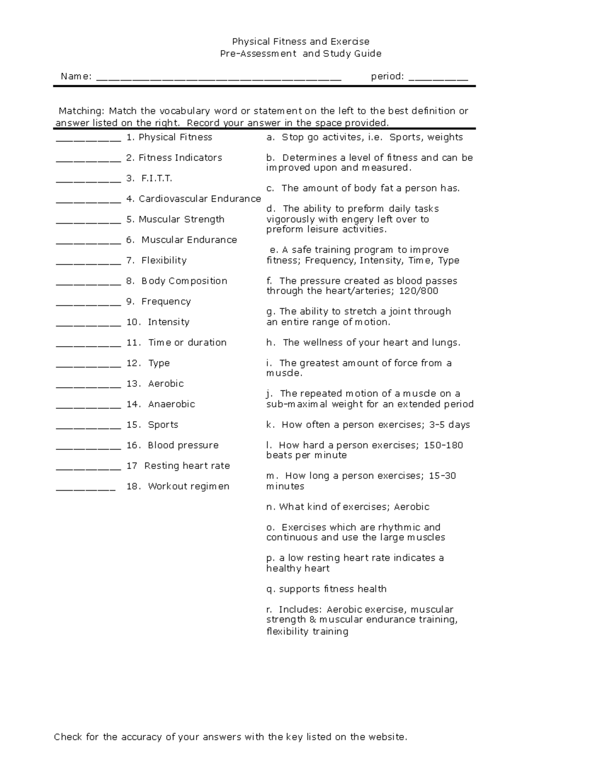 Physical fitness and exercise pre-assessment guide sheet 1 - Physical ...