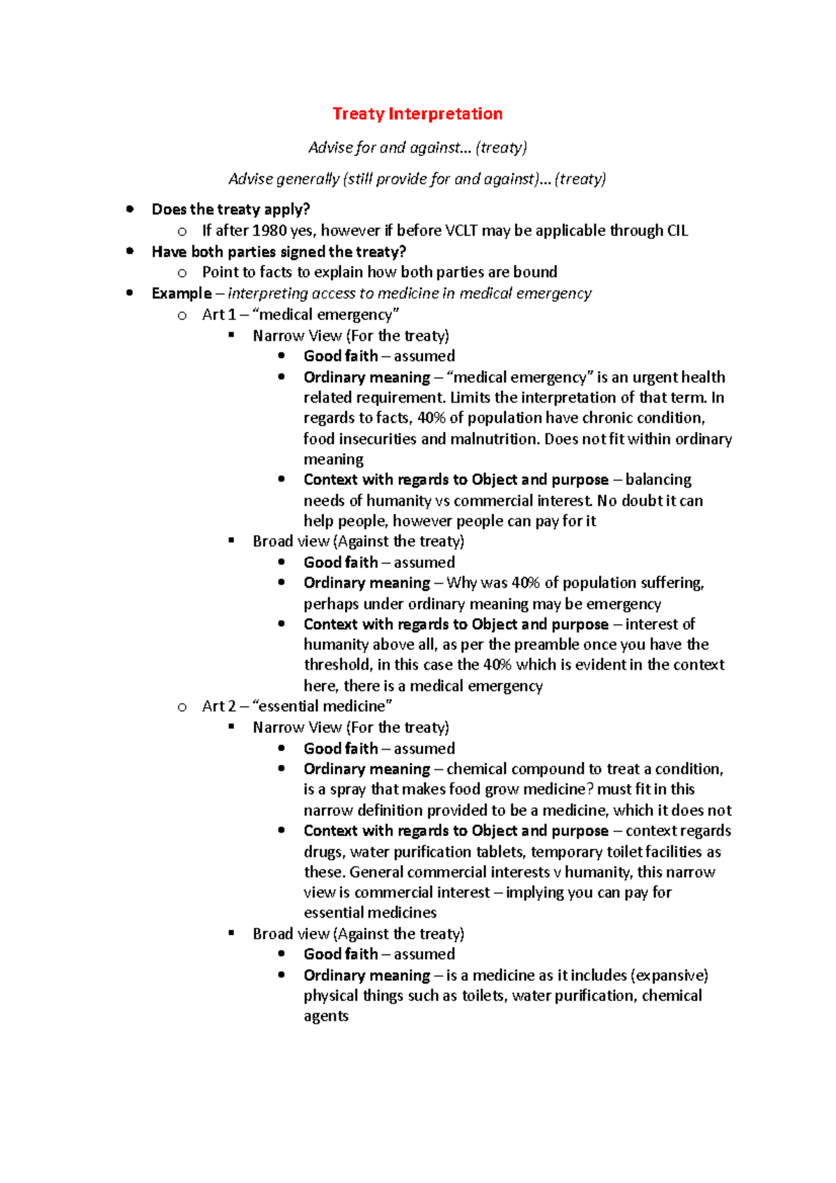 Int Law Exam Process - Treaty Interpretation Advise for and against ...