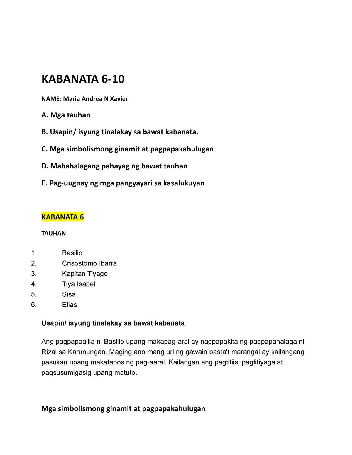 Kabanata 6 - Hope It Helps - KABANATA 6- NAME: Maria Andrea N Xavier A ...