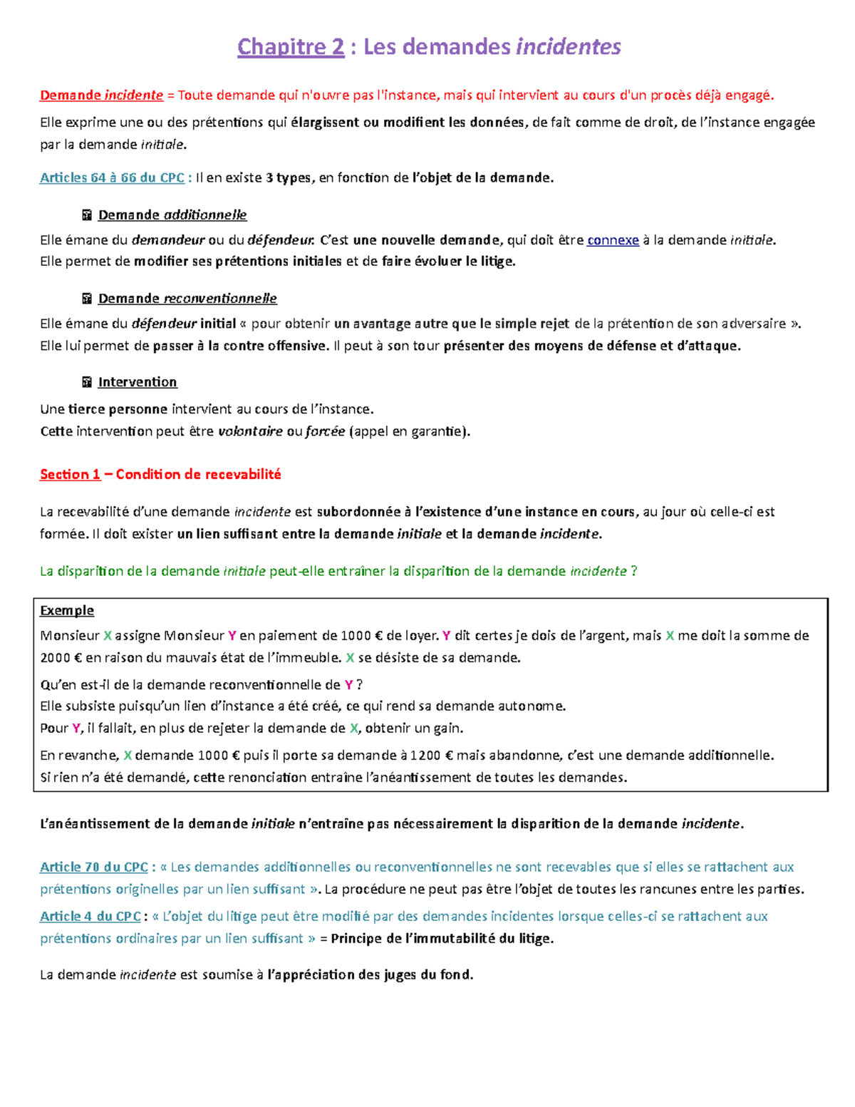 Chapitre 2 - Notes de cours Leçons 3/4 - La demande en justice + Les ...