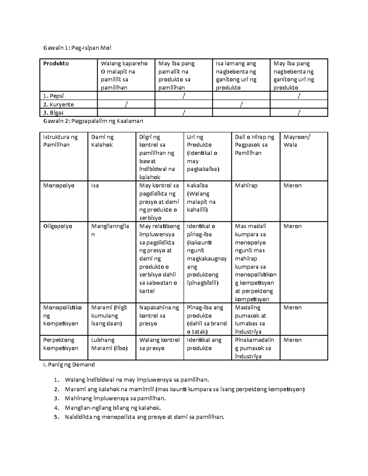 Second Quarter - AP 9 - Week 7 - Gawain 1: Pag-Isipan Mo! Produkto ...