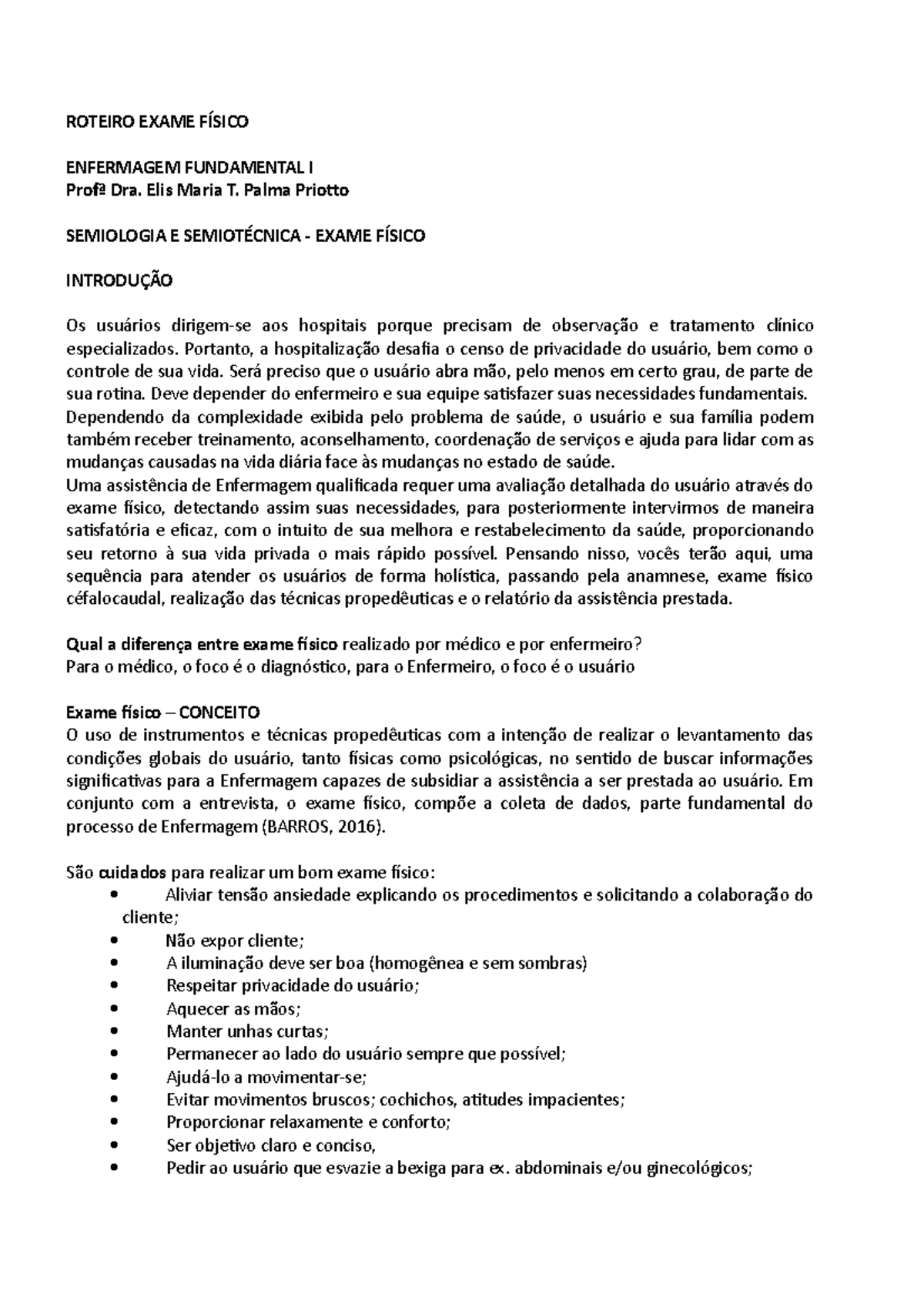 Processo de enfermagem e Roteiro para anamnese e Exame físico