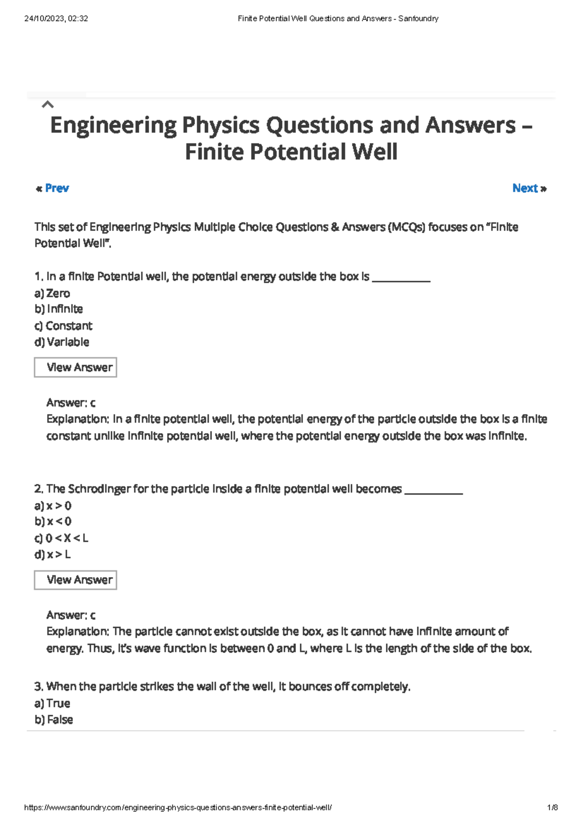 Quantum Physics Questions and Answers - Sanfoundry - « Prev Next ...