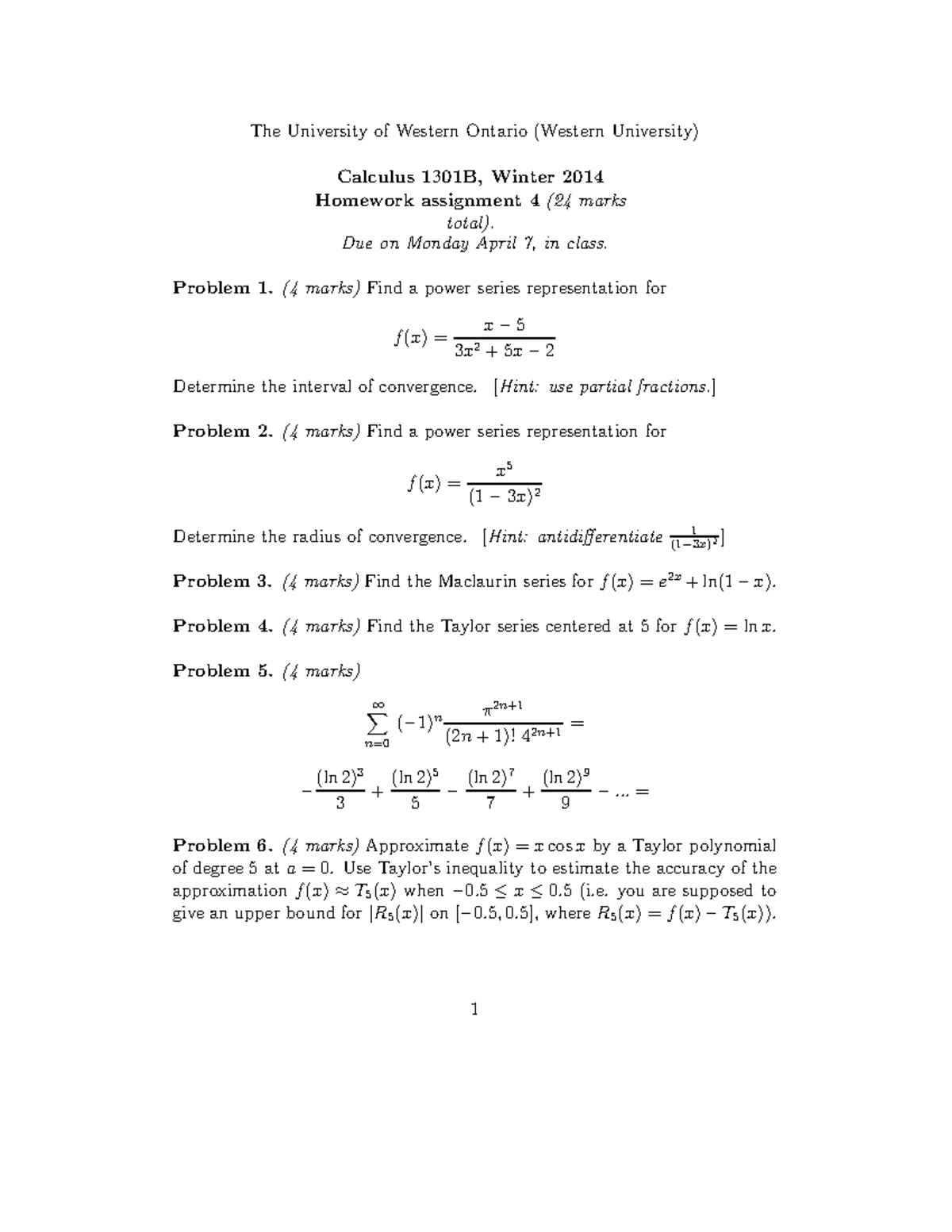 Assignment 4 - The University of Western Ontario (Western University ...