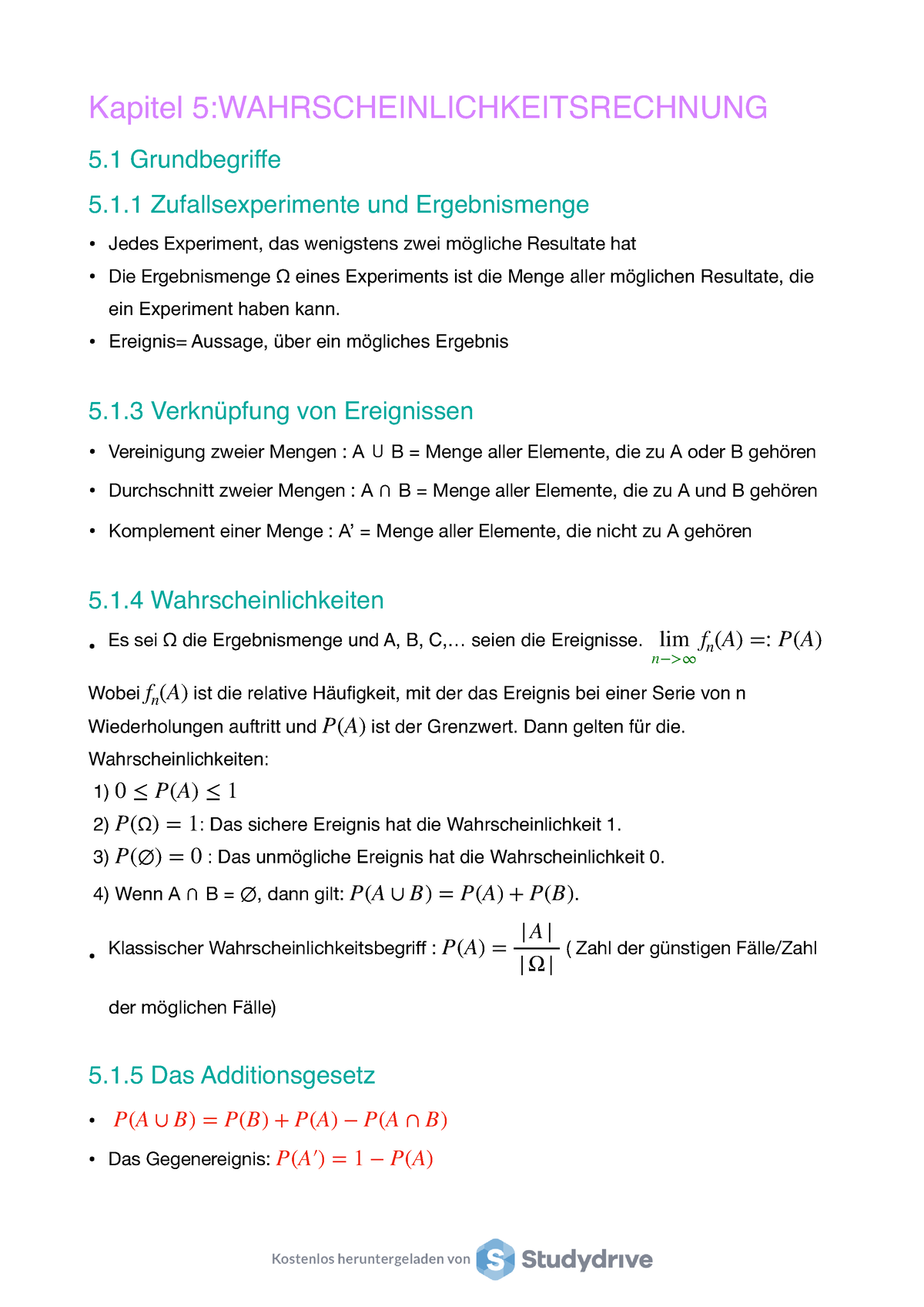 Wahrscheinlichkeitsrechnung - Kapitel 5:WAHRSCHEINLICHKEITSRECHNUNG 5 ...