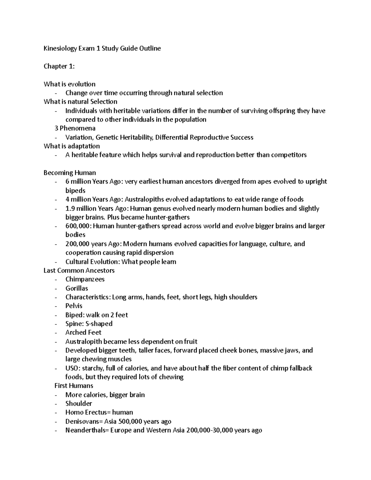 Kinesiology Study Guide 1 Kinesiology Exam 1 Study Guide Outline