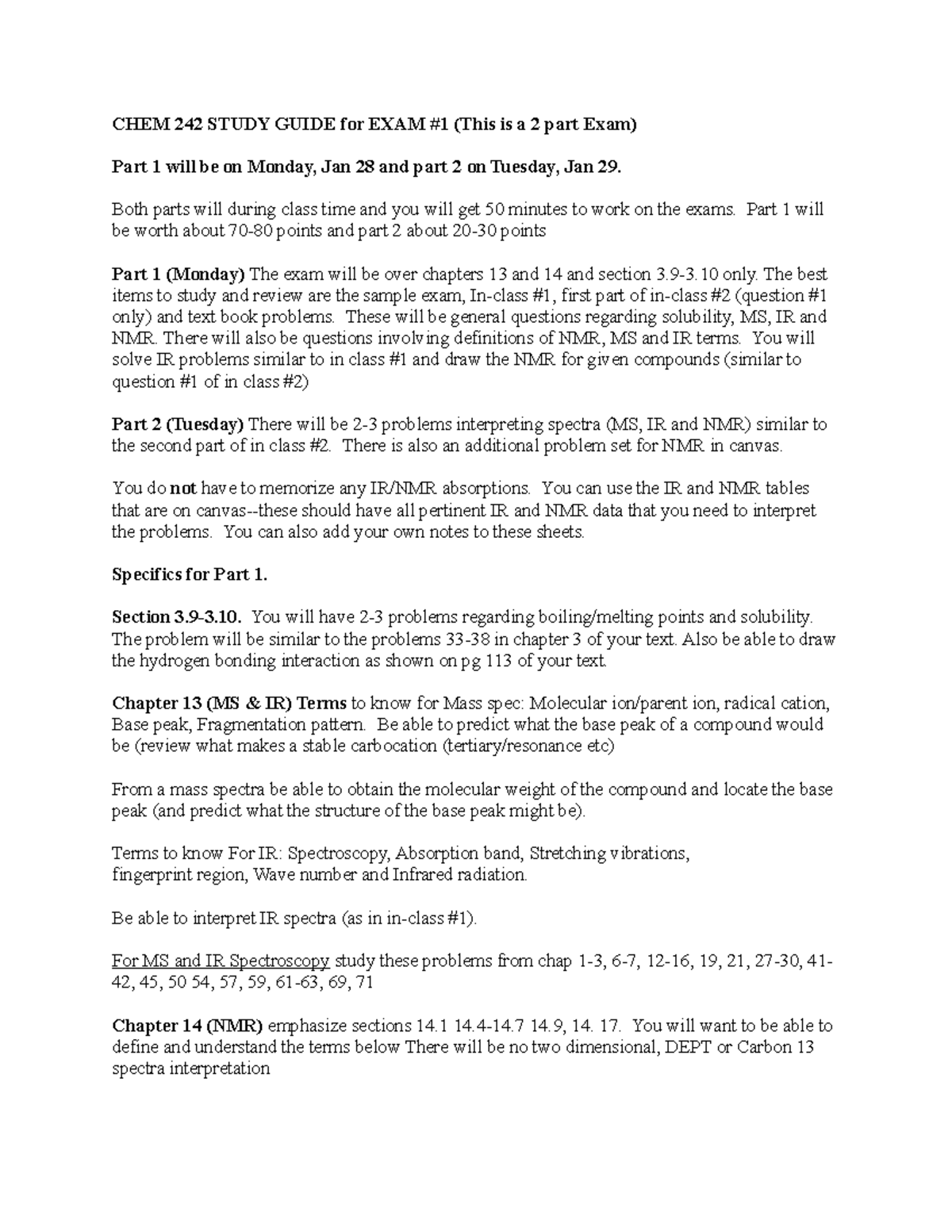 CHEM 242 study guide exam 1 wnt19 - CHEM239 - UW - Studocu