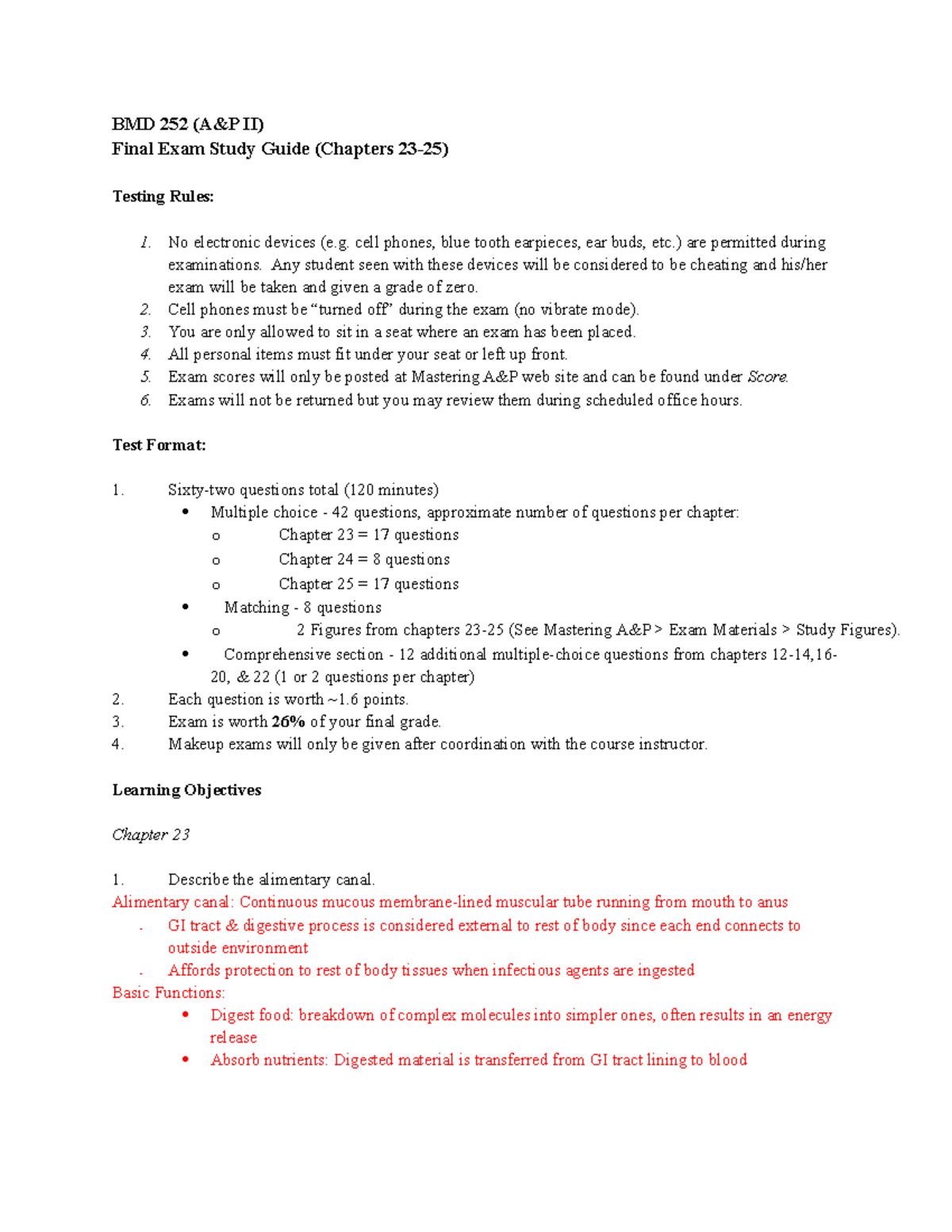 Study Guide - Final Exam SP22 - BMD 252 (A&P II) Final Exam Study Guide ...