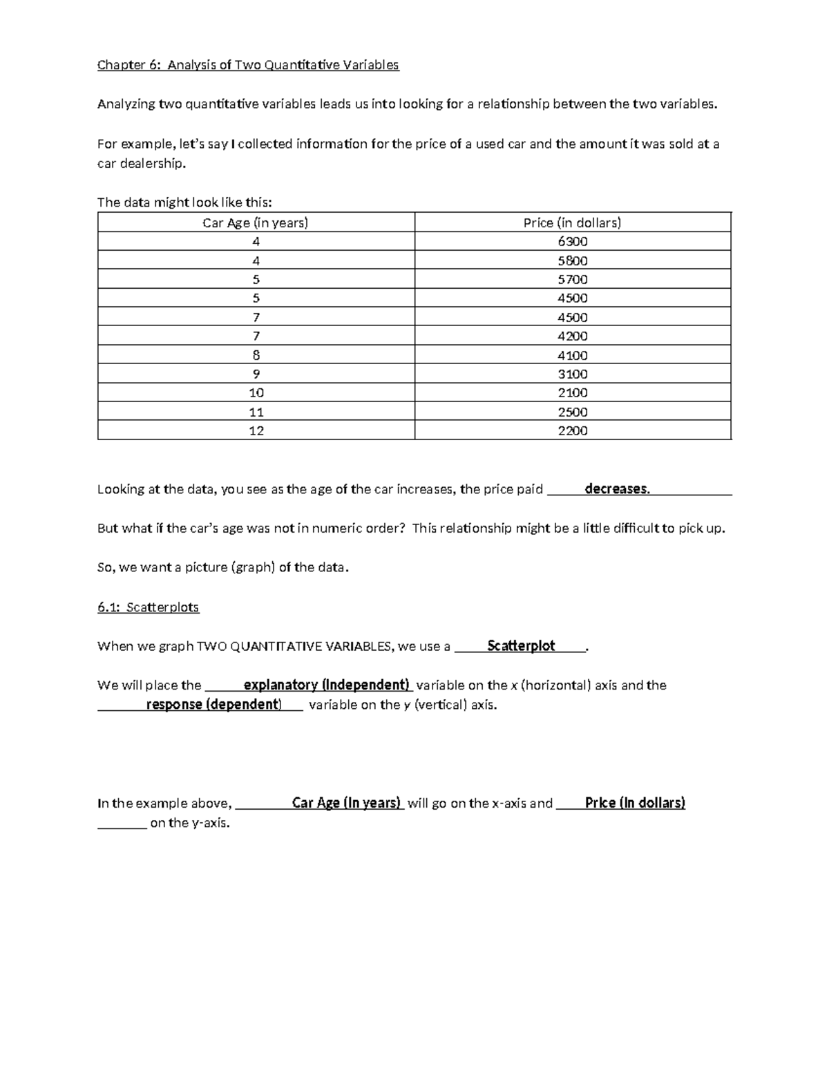 Chapter 6Soln - Chapter 6: Analysis of Two Quantitative Variables ...