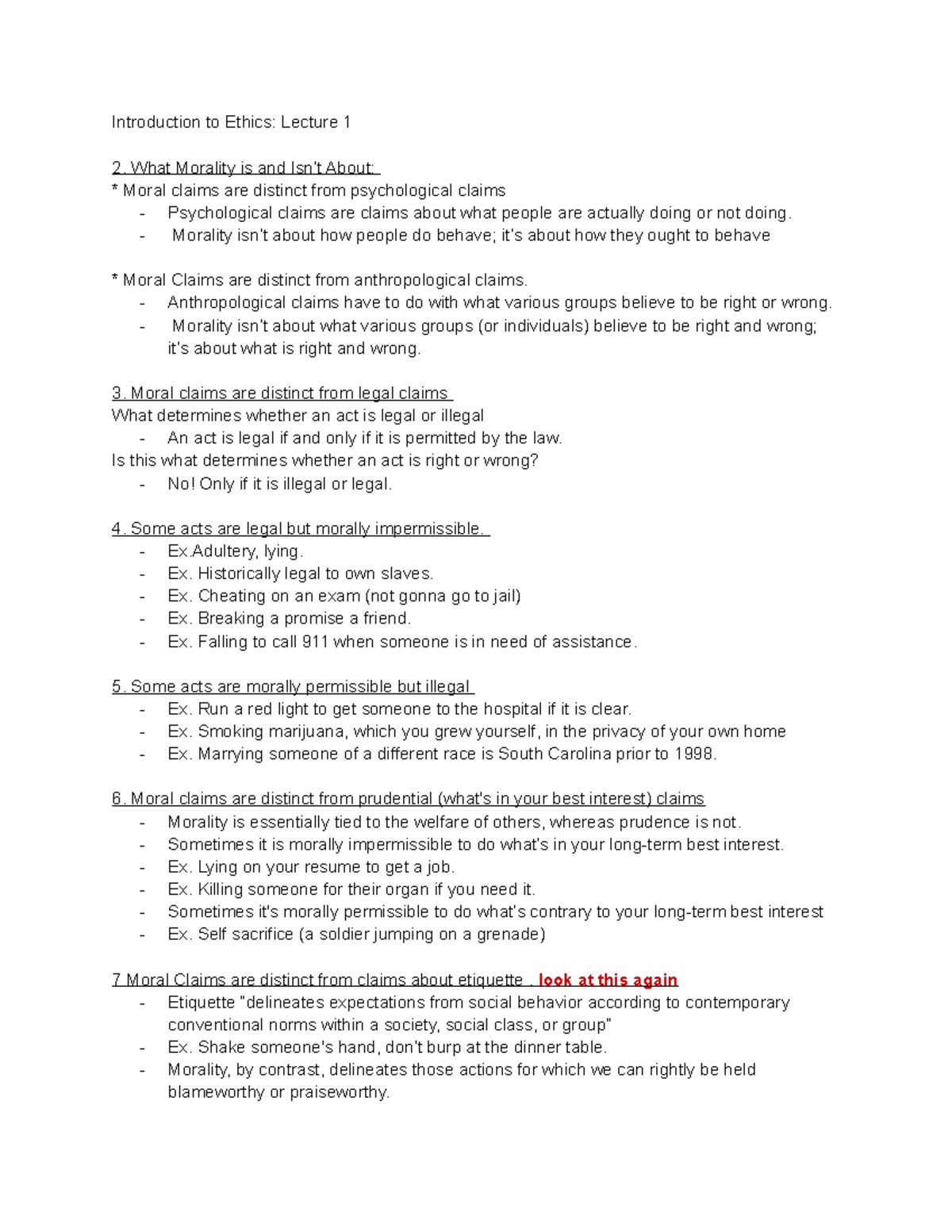 Week 1 - Lecture notes 1 - Introduction to Ethics: Lecture 1 2. What ...