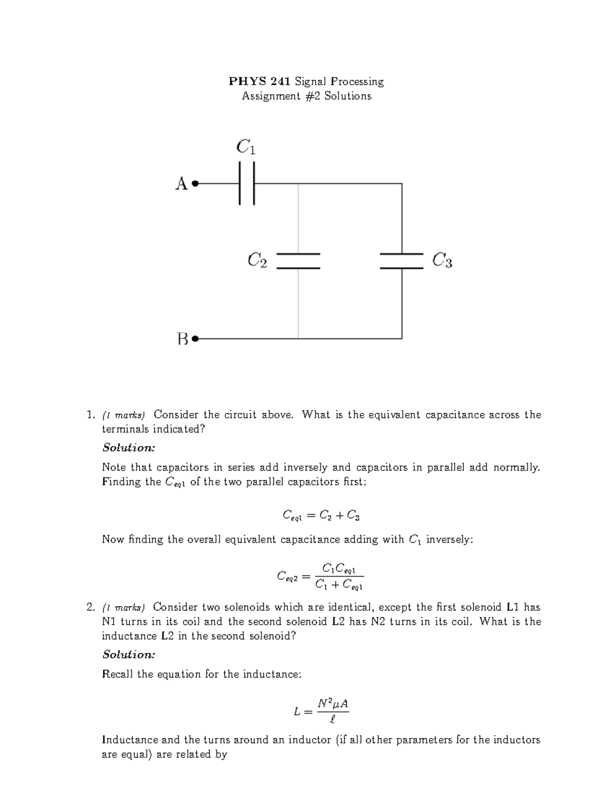 A2 Solutions 1 - Questions - PHYS 241Signal Processing Assignment #2 ...