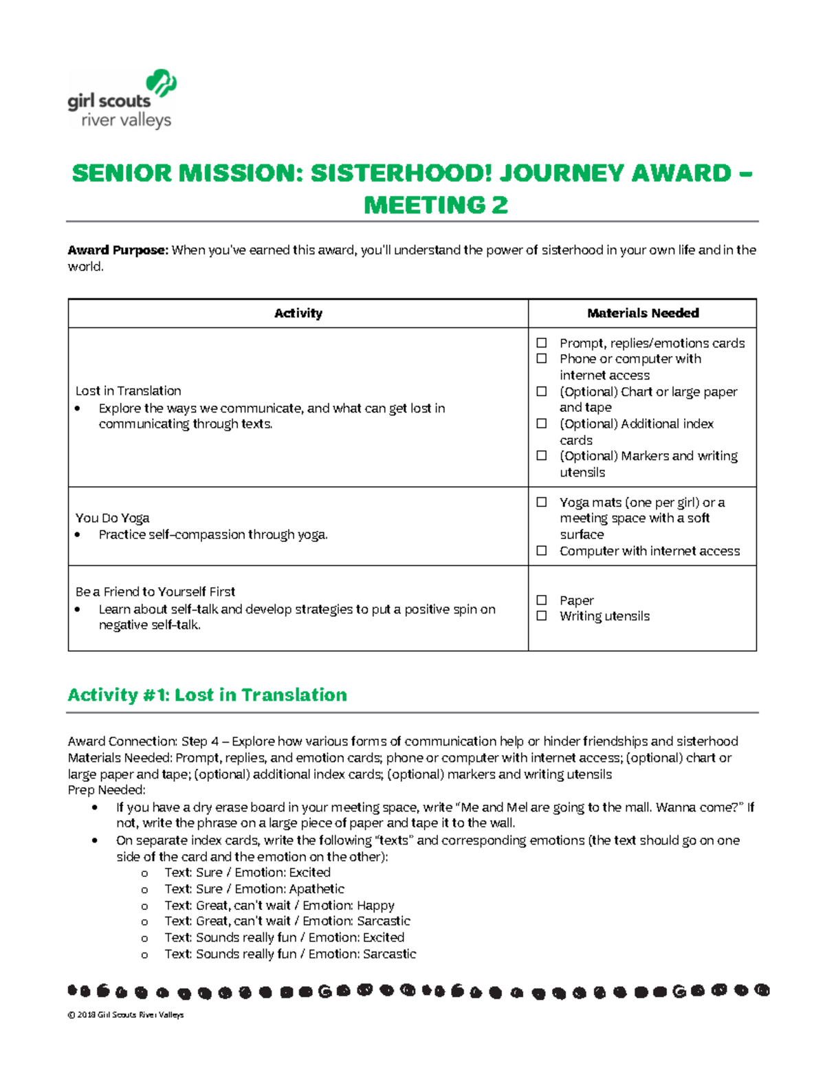 Senior mission sisterhood journey award meeting 2 - © 2018 Girl Scouts ...