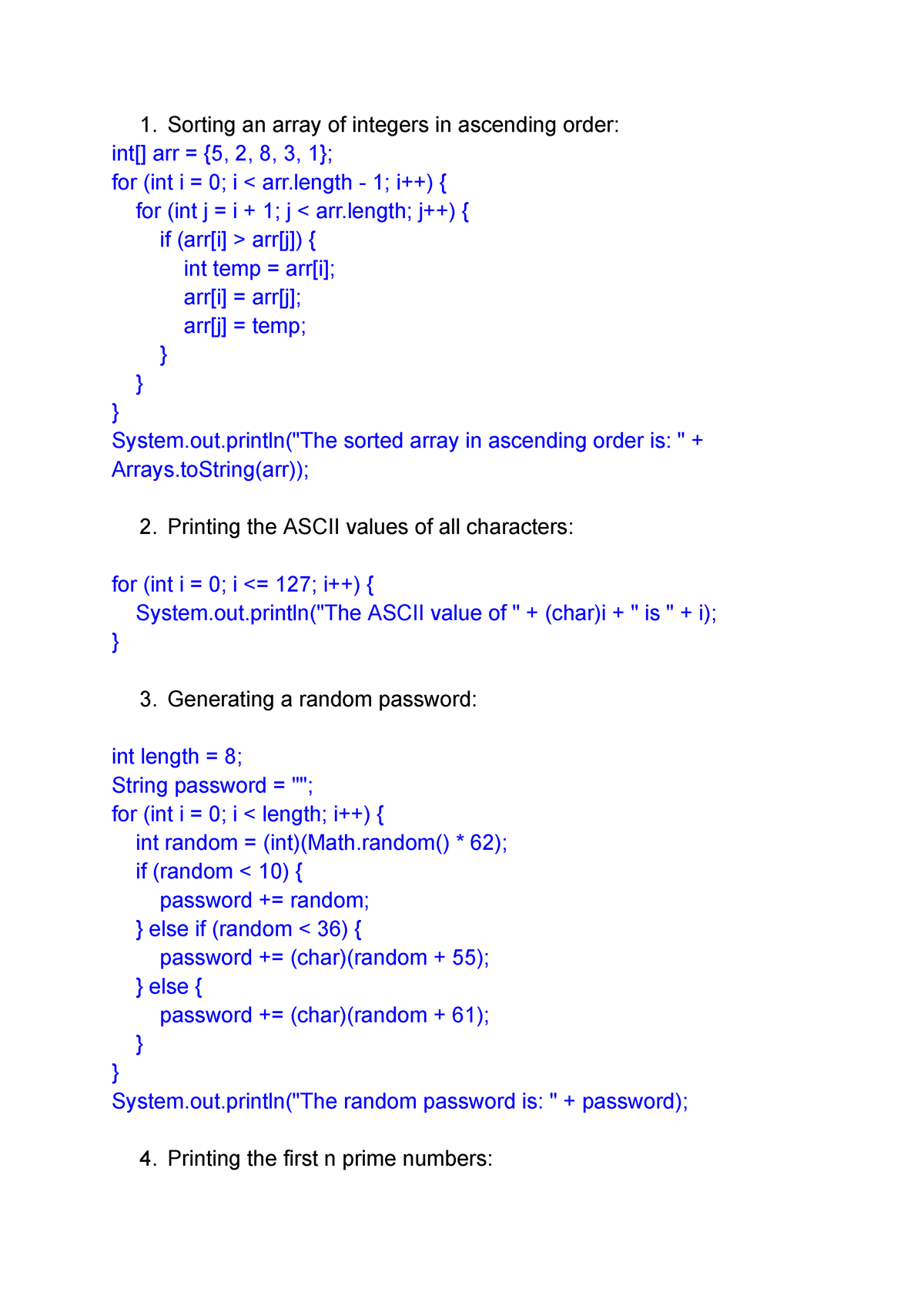 Java For Loops - Practice Materials - Sorting An Array Of Integers In ...