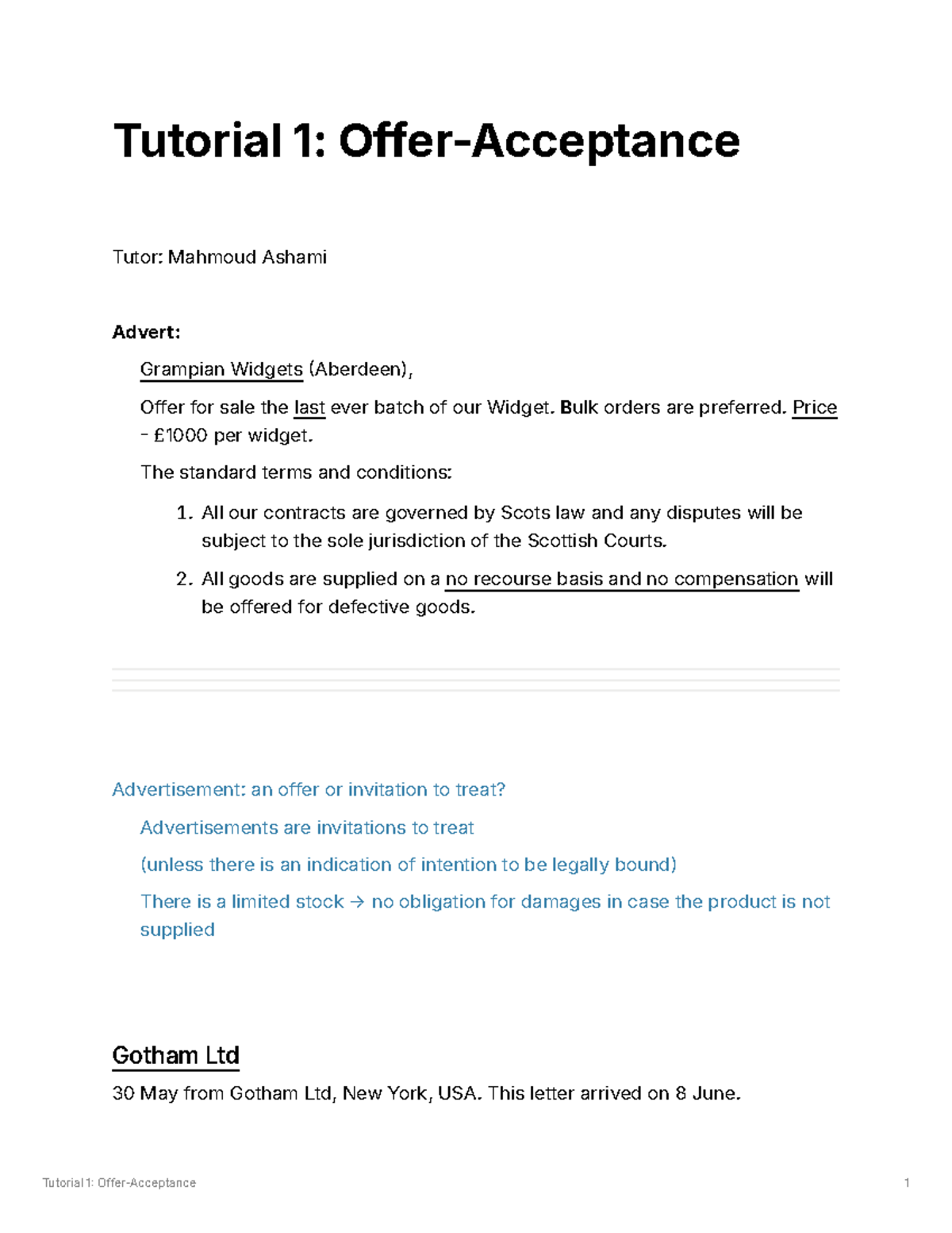 Tutorial 1 (Offer-Acceptance) - Tutorial 1: Offer-Acceptance Tutor ...