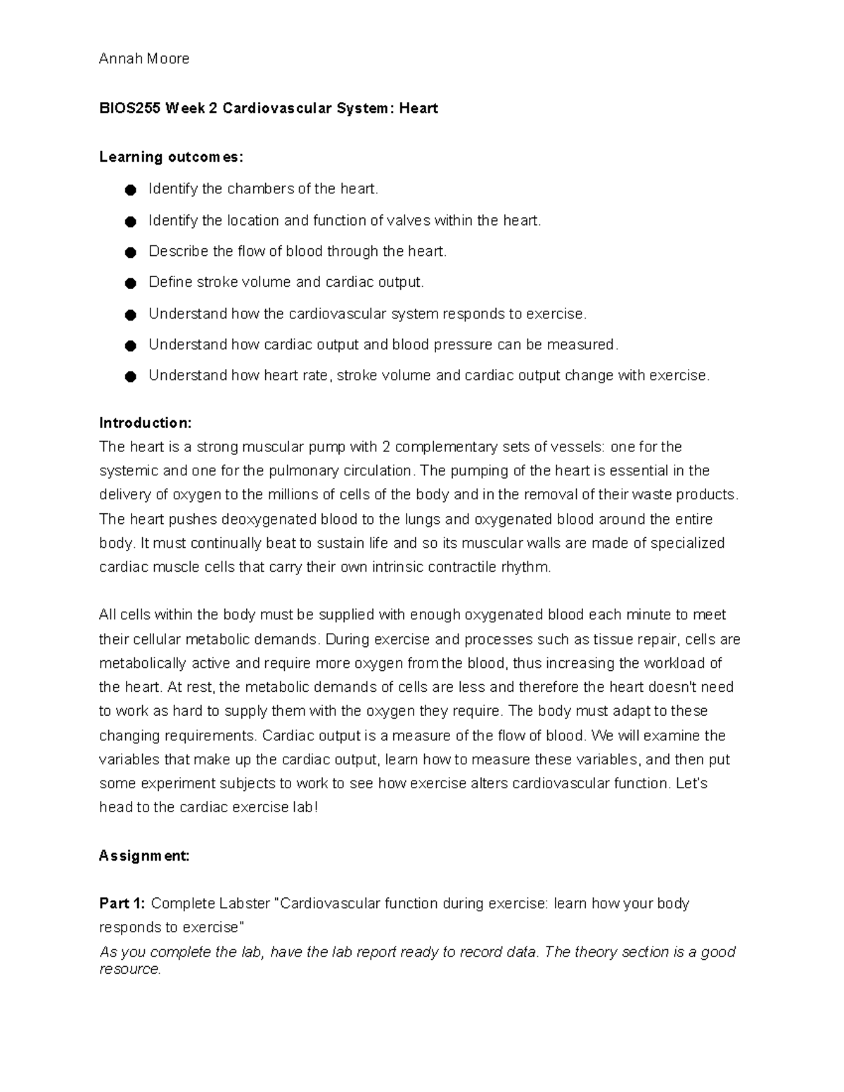 Final LABS BIOS255 Labs BIOS255 Week 2 Heart Lab - BIOS255 Week 2 ...