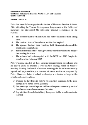 DIP 305 Retirement Benefits