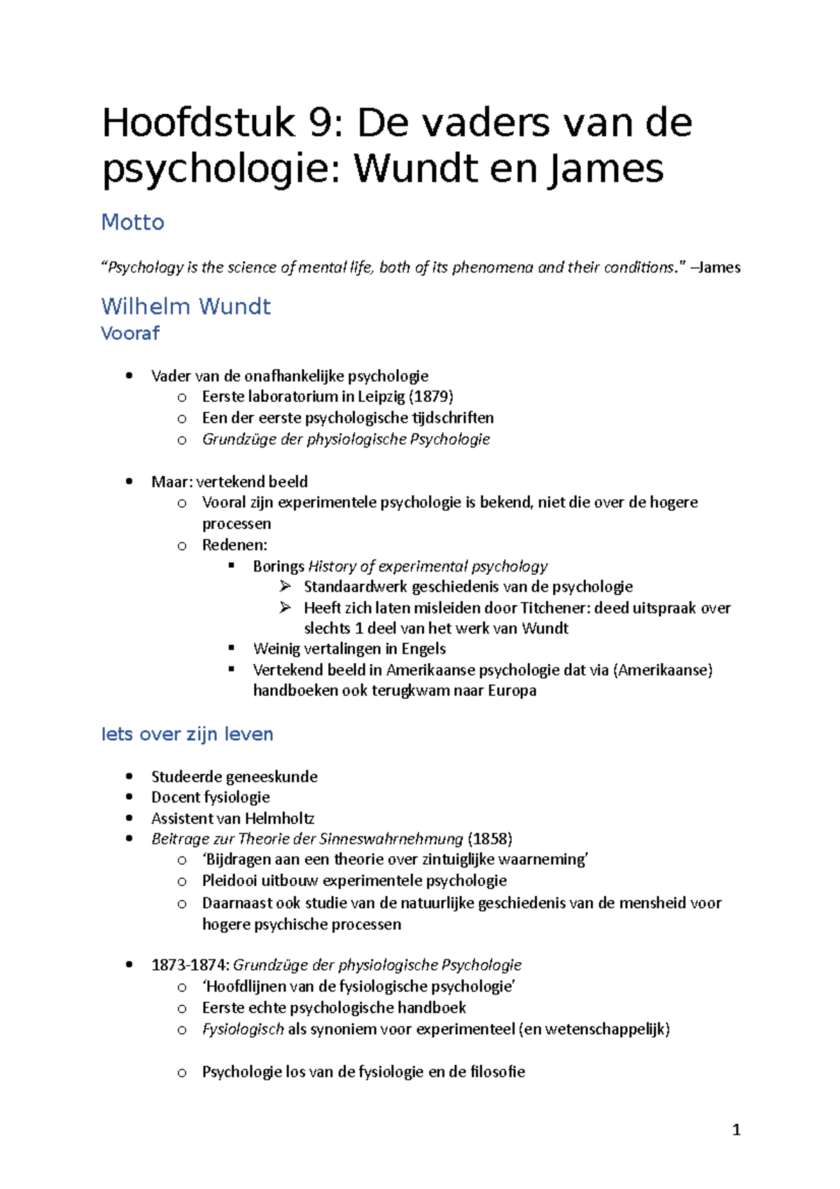 Hoofdstuk 9-De Vaders Van De Psychologie-Wundt En James - Hoofdstuk 9 ...