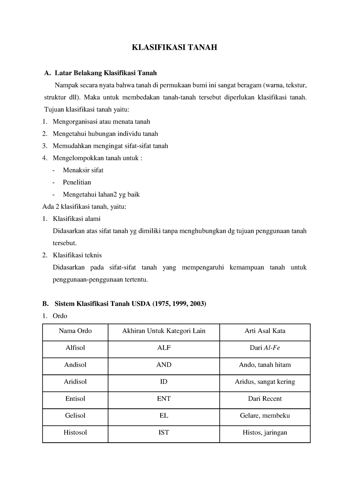 Klasifikasi Tanah_Dasar Ilmu Tanah - KLASIFIKASI TANAH A. Latar ...