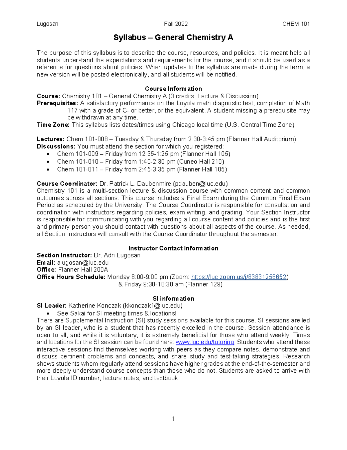 Chem101-008 TTh Syllabus - Syllabus – General Chemistry A The Purpose ...