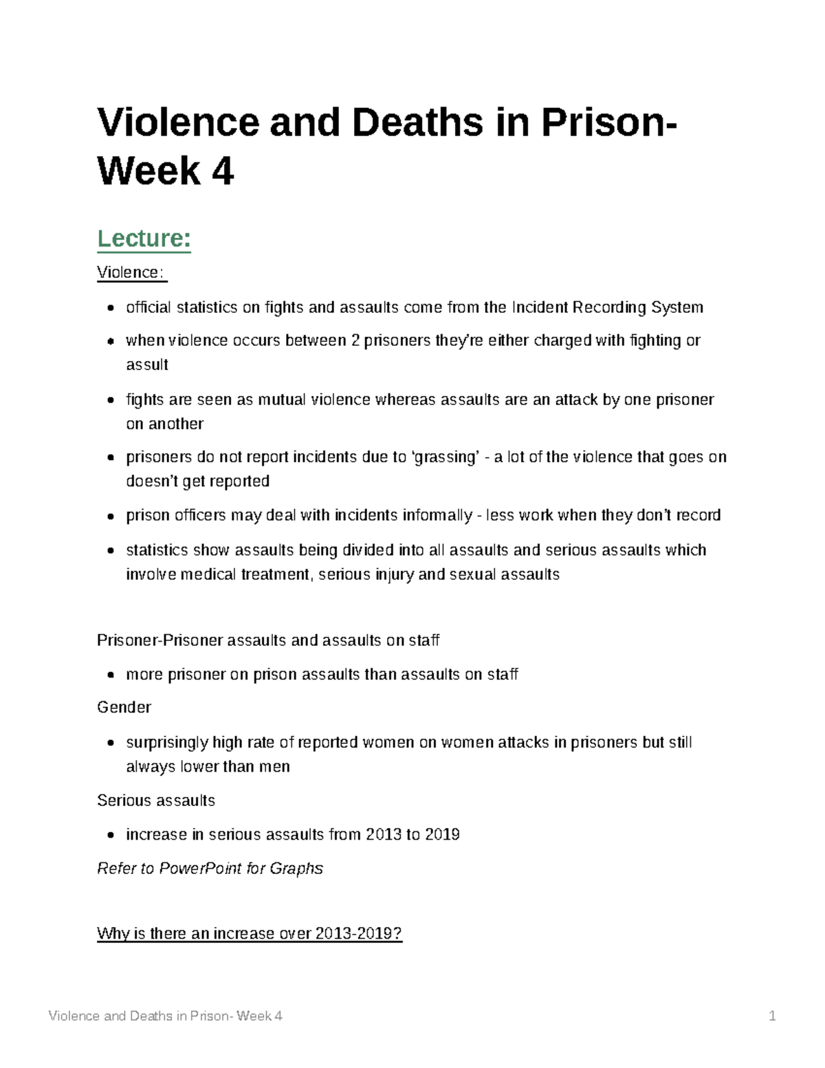 Violence and Deaths in Prison- Week 4 - Violence and Deaths in Prison ...