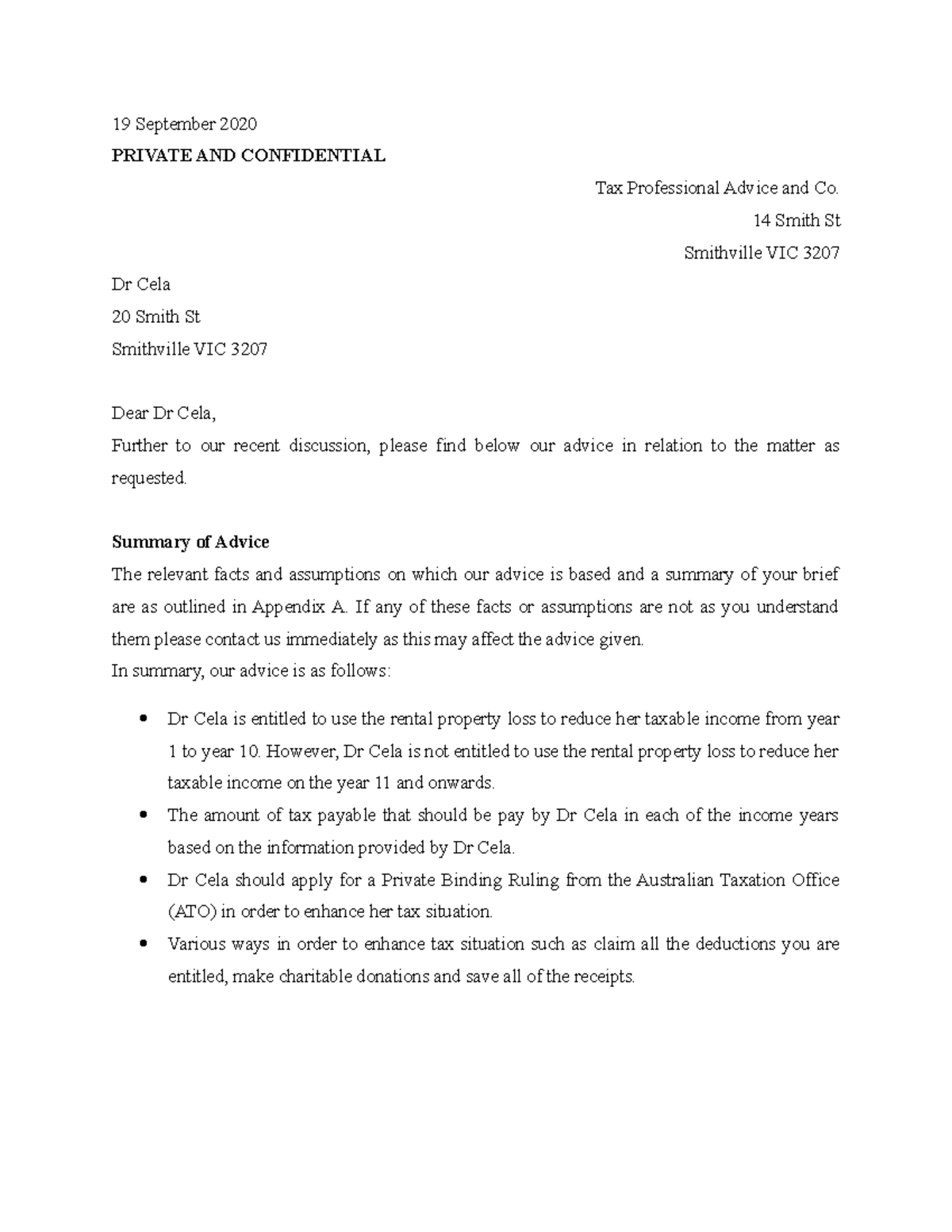 Taxation (ATO) - 19 September 2020 PRIVATE AND CONFIDENTIAL Tax ...