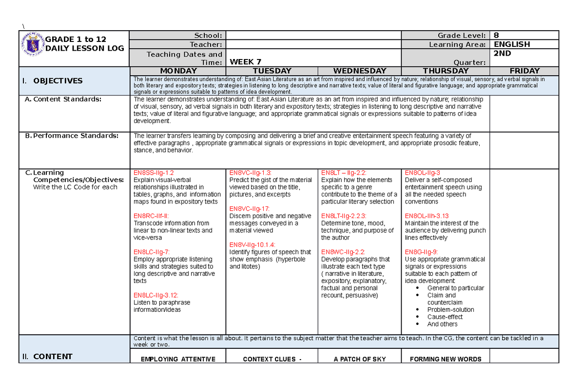 DLL-ENG8-2NDQ-7th-week edited - \ GRADE 1 to 12 DAILY LESSON LOG School ...