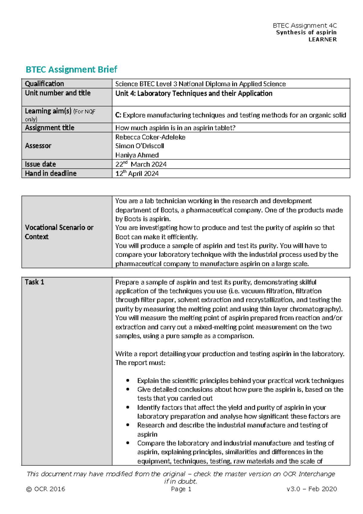 unit 4 assignment 3 aspirin