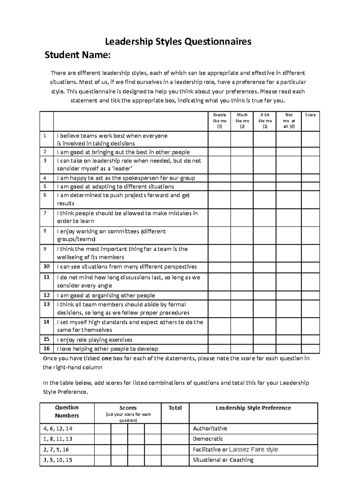 Leadership-questionnaire-fillable - ass1-converted - Leadership Styles ...