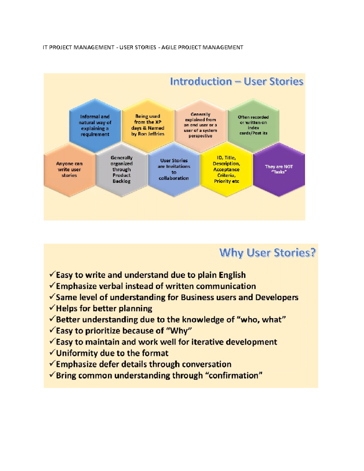 User Stories - IT Project Management - IT PROJECT MANAGEMENT - USER ...